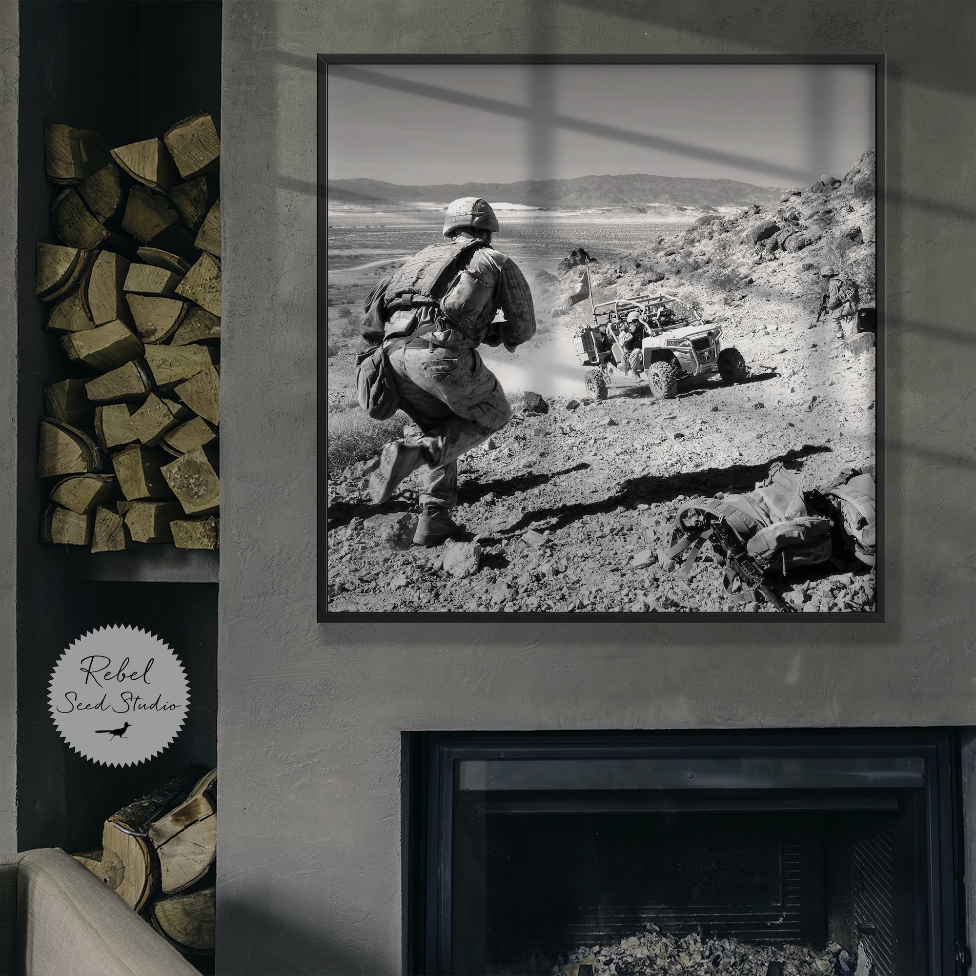 Thundering Third Marines at Range 400: Black & White Military Photography (Ready-to-Hang Canvas or Ready-to-Frame Fine Art Poster Print)