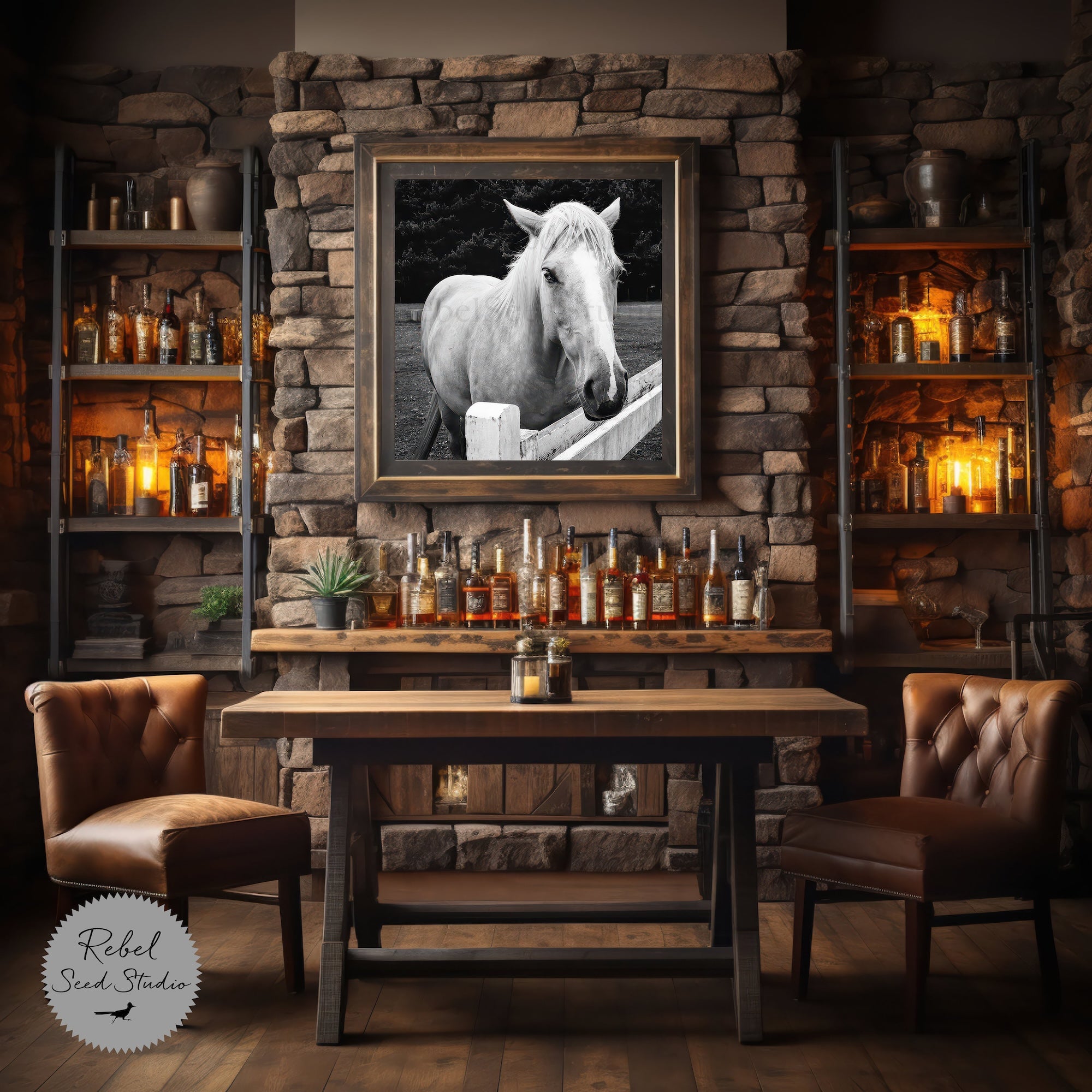Timid Palomino Horse: Western Black & White Photograph (Ready-to-Hang Canvas or Ready-to-Frame Fine Art Poster Print)