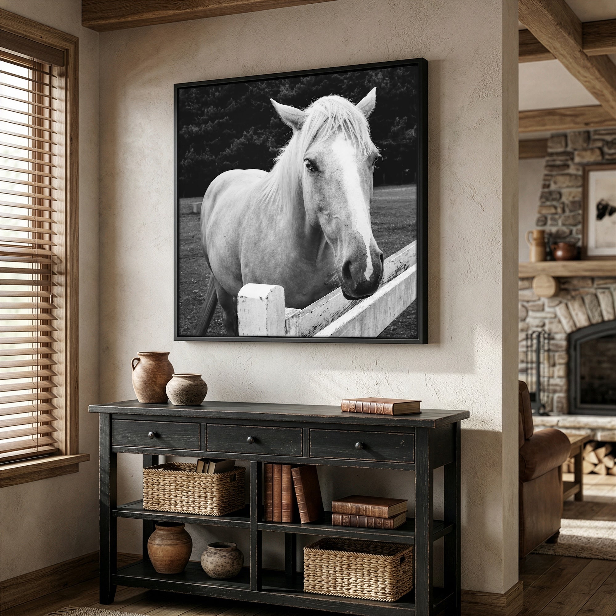 Timid Palomino Horse: Western Black & White Photograph (Art Print)