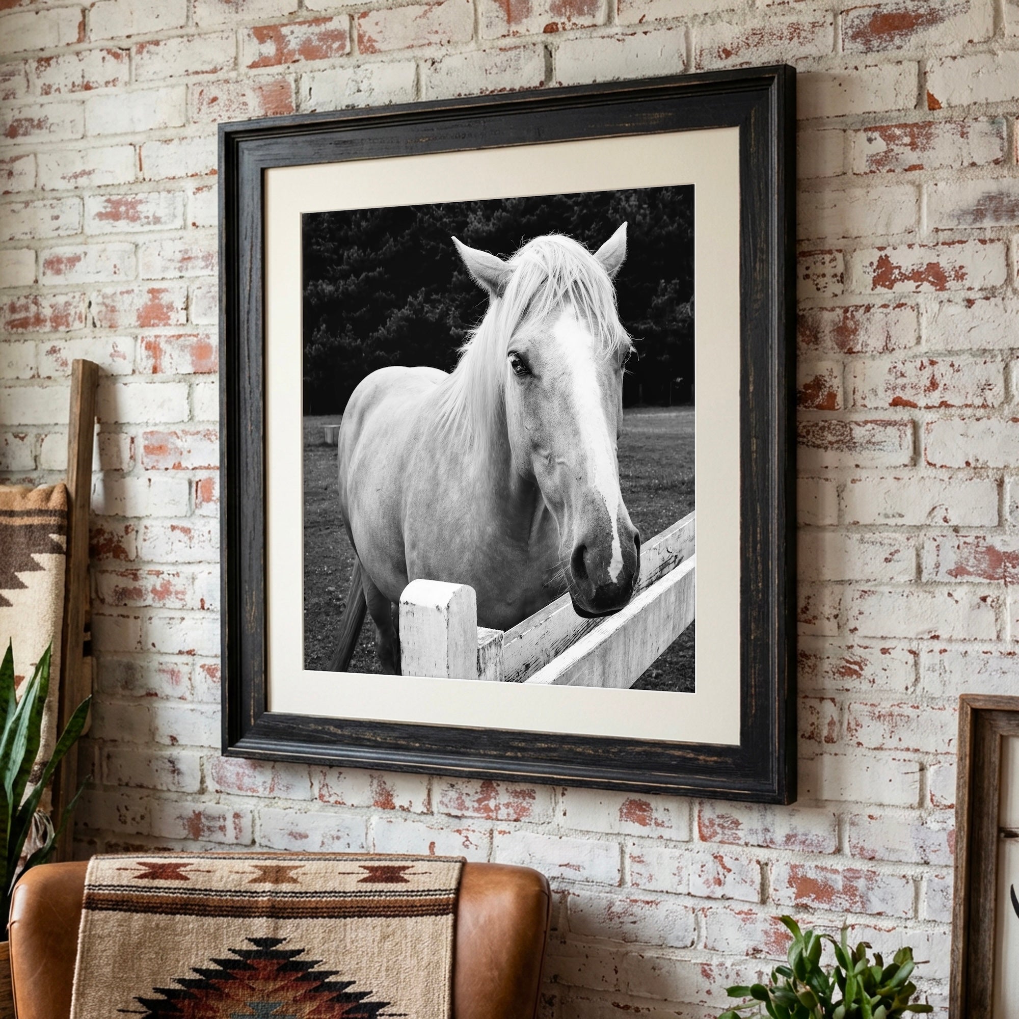 Timid Palomino Horse: Western Black & White Photograph (Art Print)