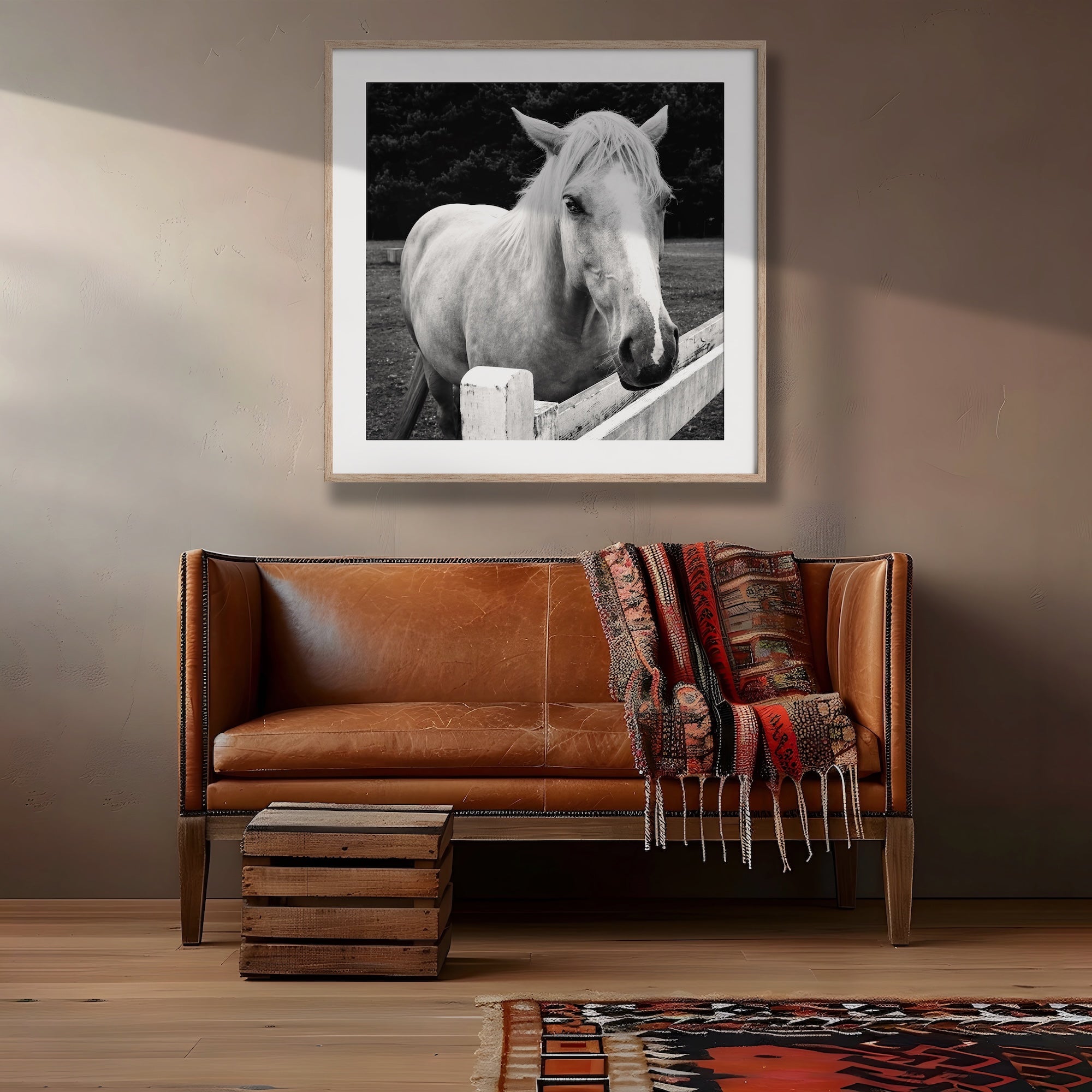 Timid Palomino Horse: Western Black & White Photograph (Ready-to-Hang Canvas or Ready-to-Frame Fine Art Poster Print)