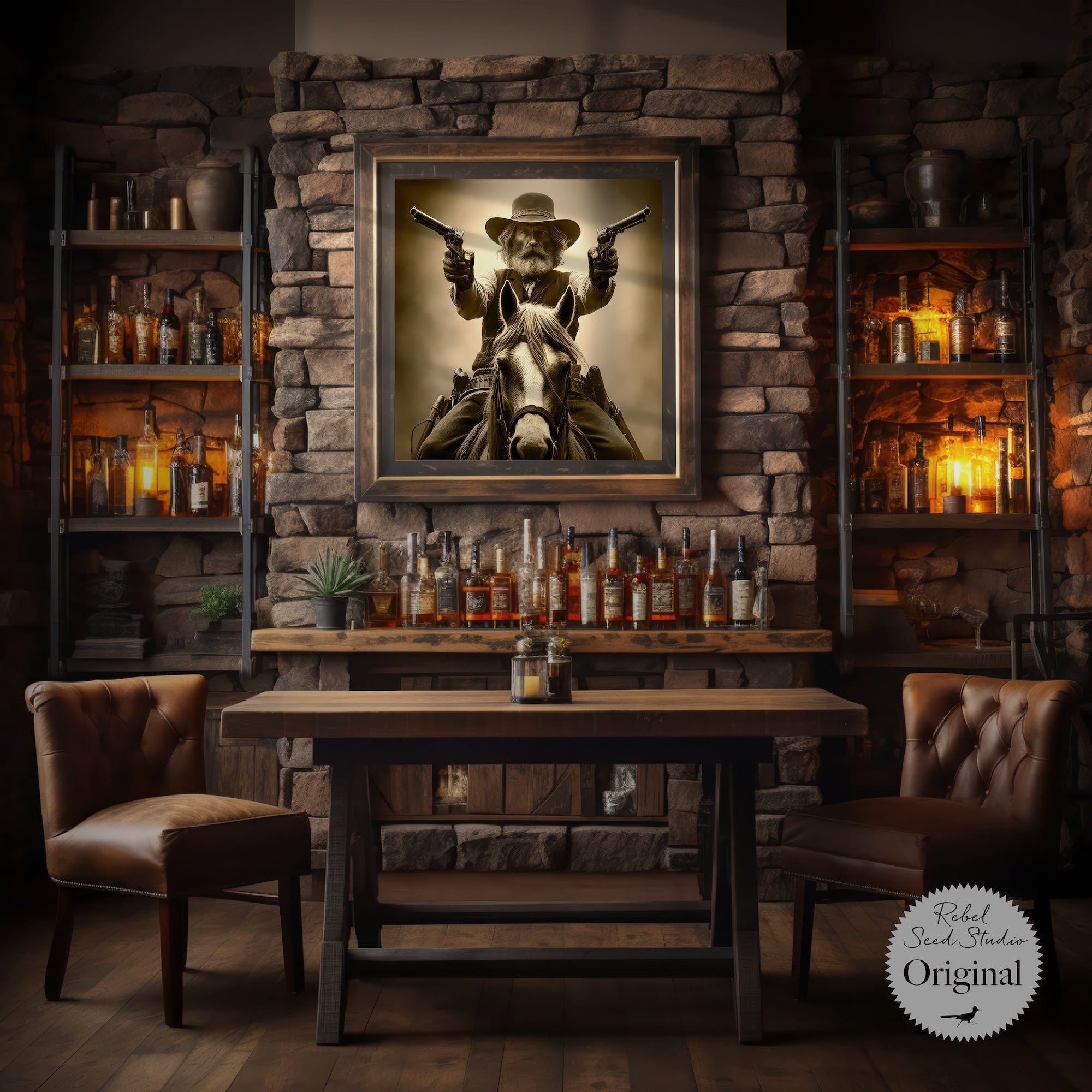 True Grit Gunslinger: Vintage Style Old West Outlaw Sepia Tone Photograph (Ready-to-Hang Canvas or Ready-to-Frame Fine Art Poster Print)