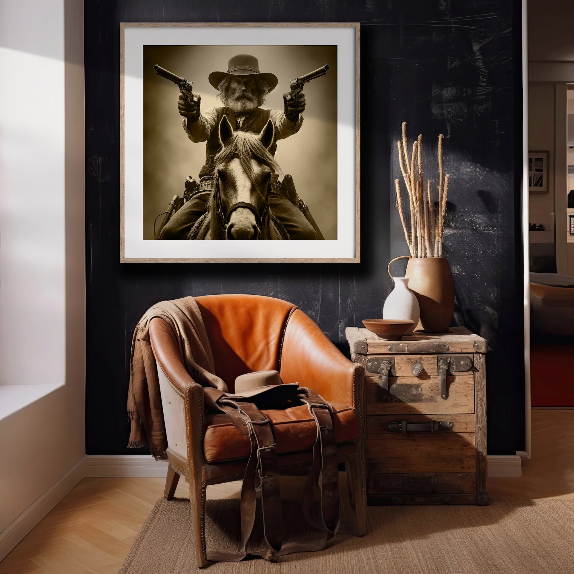 True Grit Gunslinger: Vintage Style Old West Outlaw Sepia Tone Photograph (Ready-to-Hang Canvas or Ready-to-Frame Fine Art Poster Print)