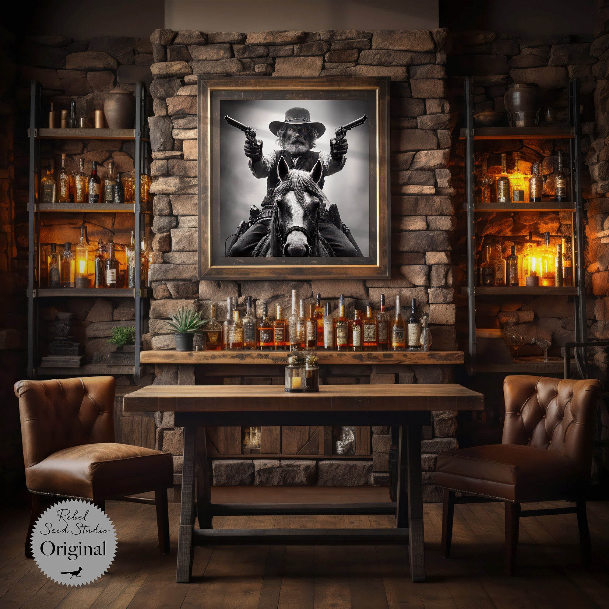 True Grit Gunslinger: Vintage Style Old West Outlaw Black & White Photograph (Ready-to-Hang Canvas or Ready-to-Frame Fine Art Poster Print)