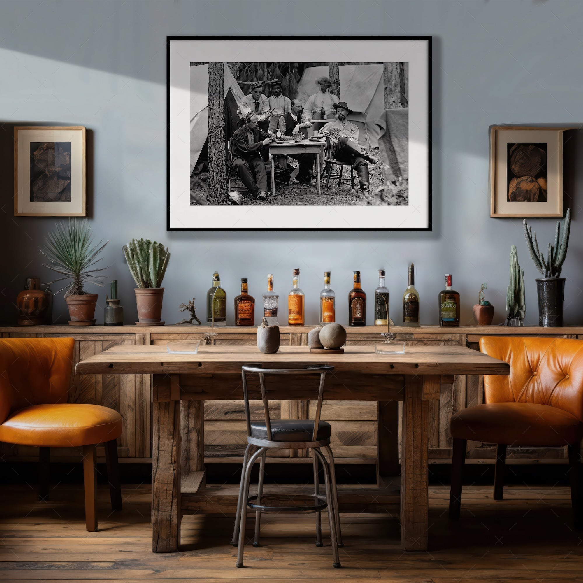 Union Officers Playing Cards: Civil War Soldiers - Vintage Black & White Photograph (Art Print)