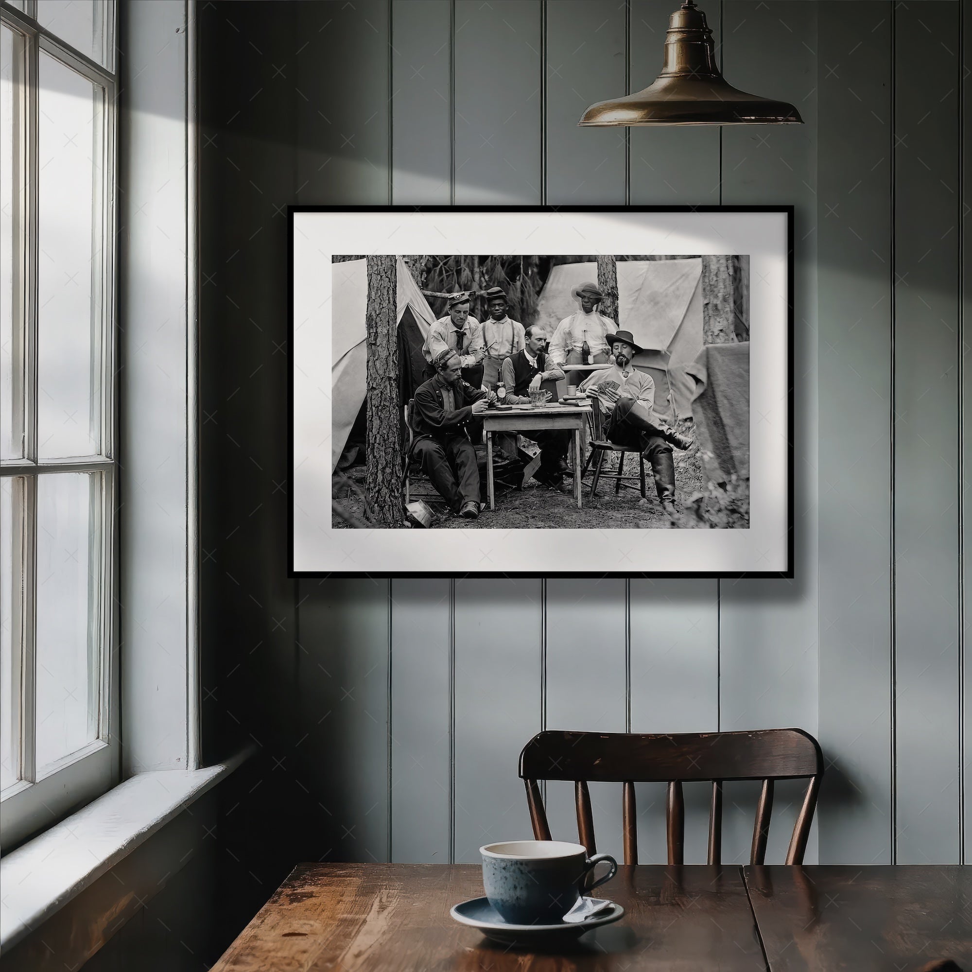 Union Officers Playing Cards: Civil War Soldiers - Vintage Black & White Photograph (Art Print)