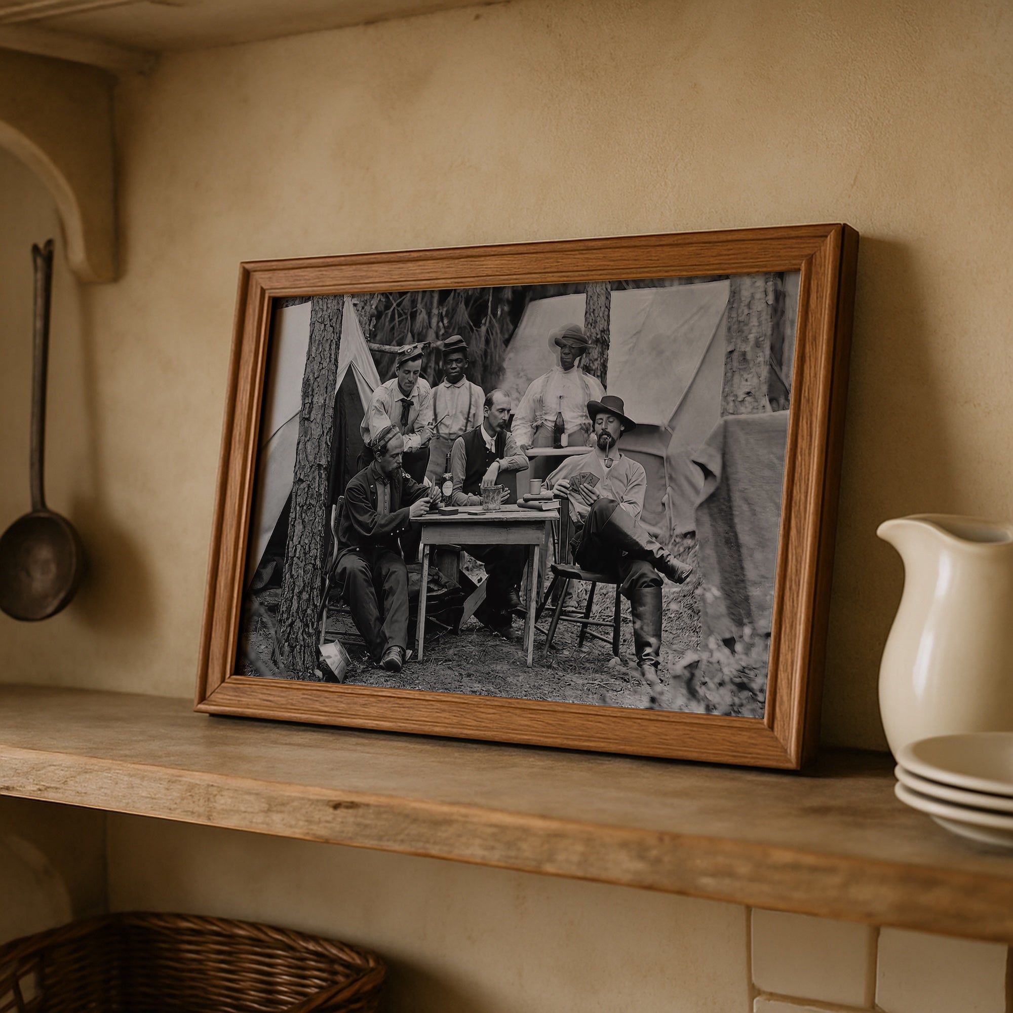 Union Officers Playing Cards: Civil War Soldiers - Vintage Black & White Photograph (Art Print)