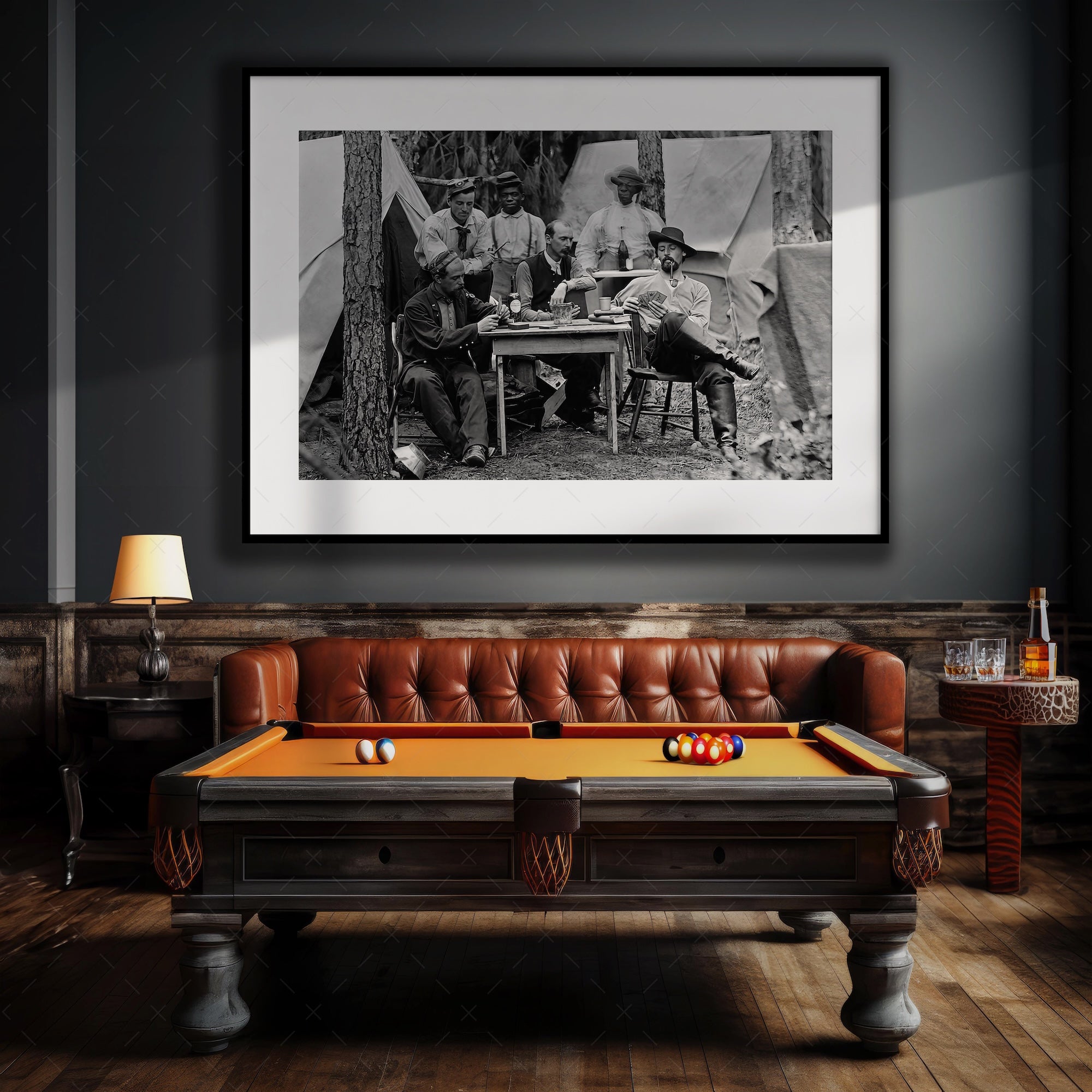 Union Officers Playing Cards: Civil War Soldiers - Vintage Black & White Photograph (Art Print)