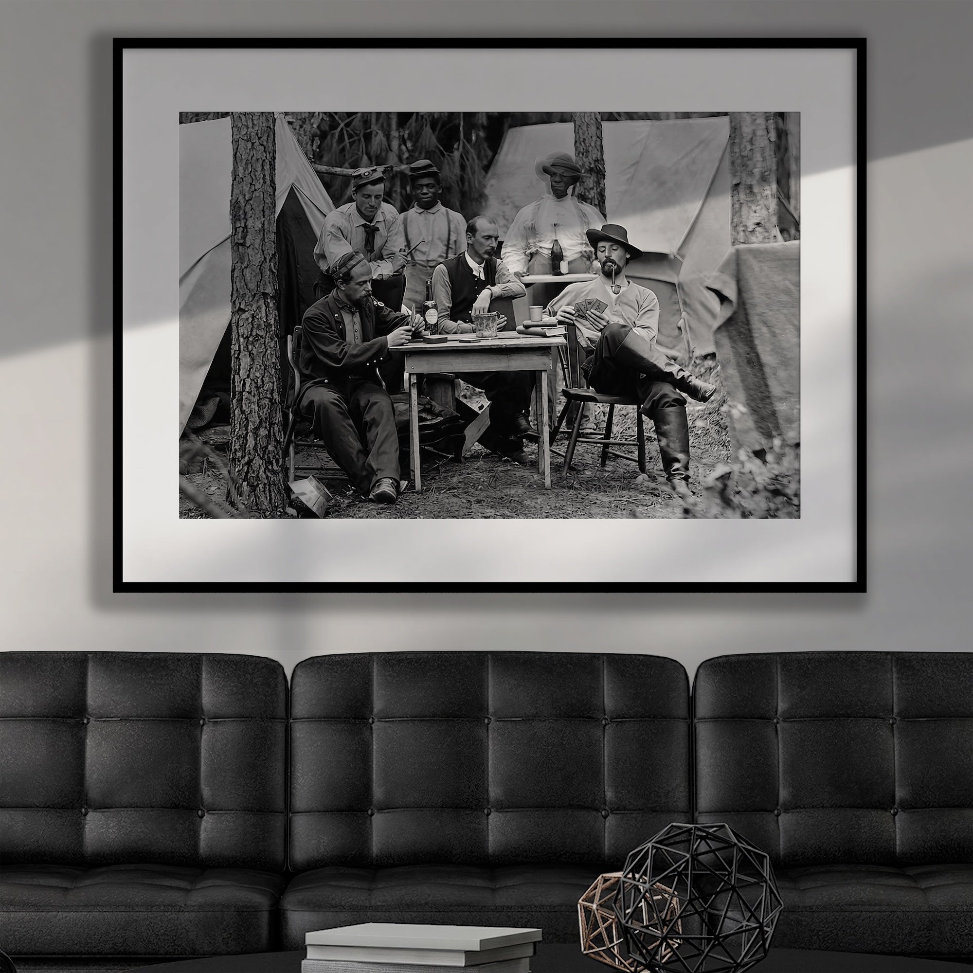 Union Officers Playing Cards: Civil War Soldiers - Vintage Black & White Photograph (Art Print)