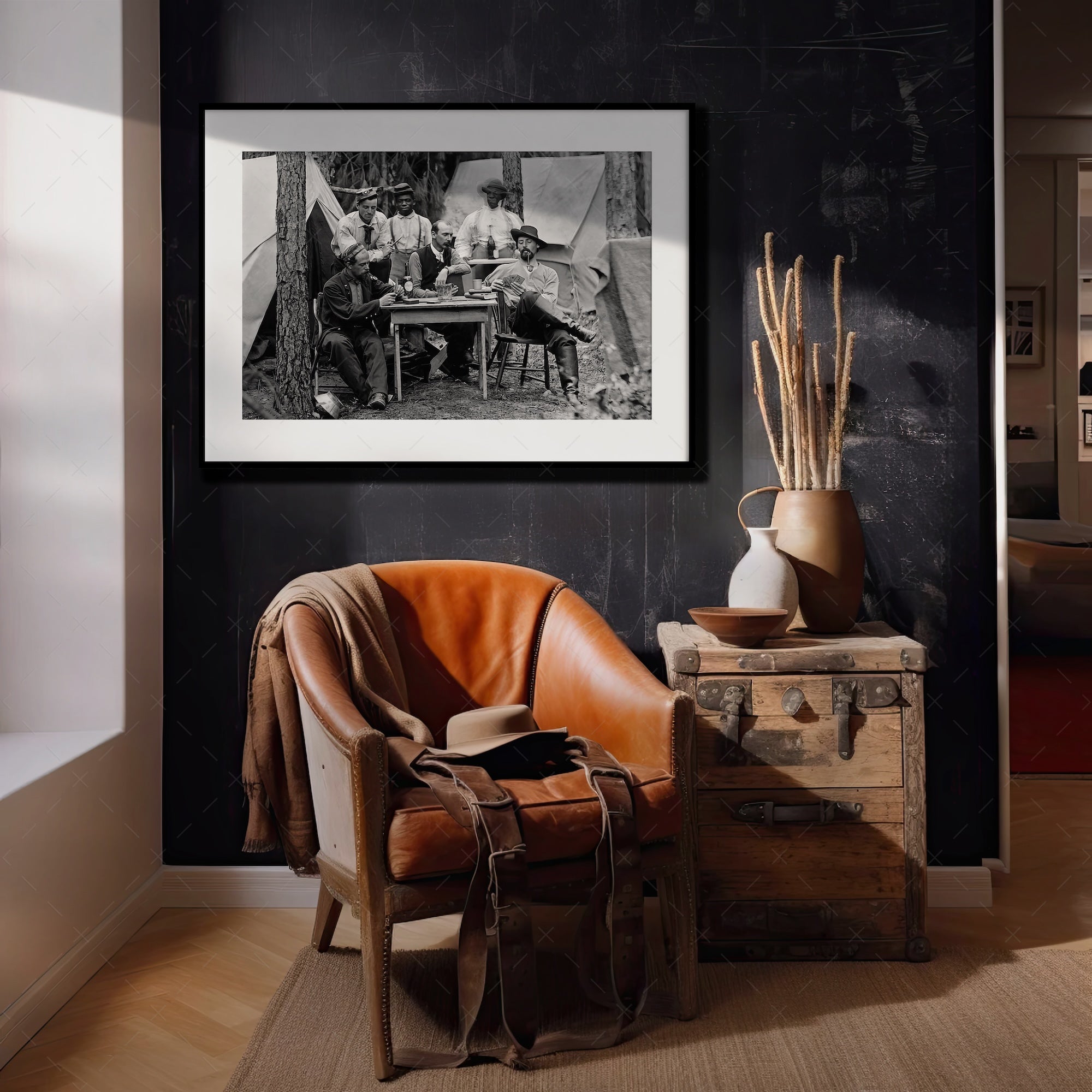 Union Officers Playing Cards: Civil War Soldiers - Vintage Black & White Photograph (Art Print)