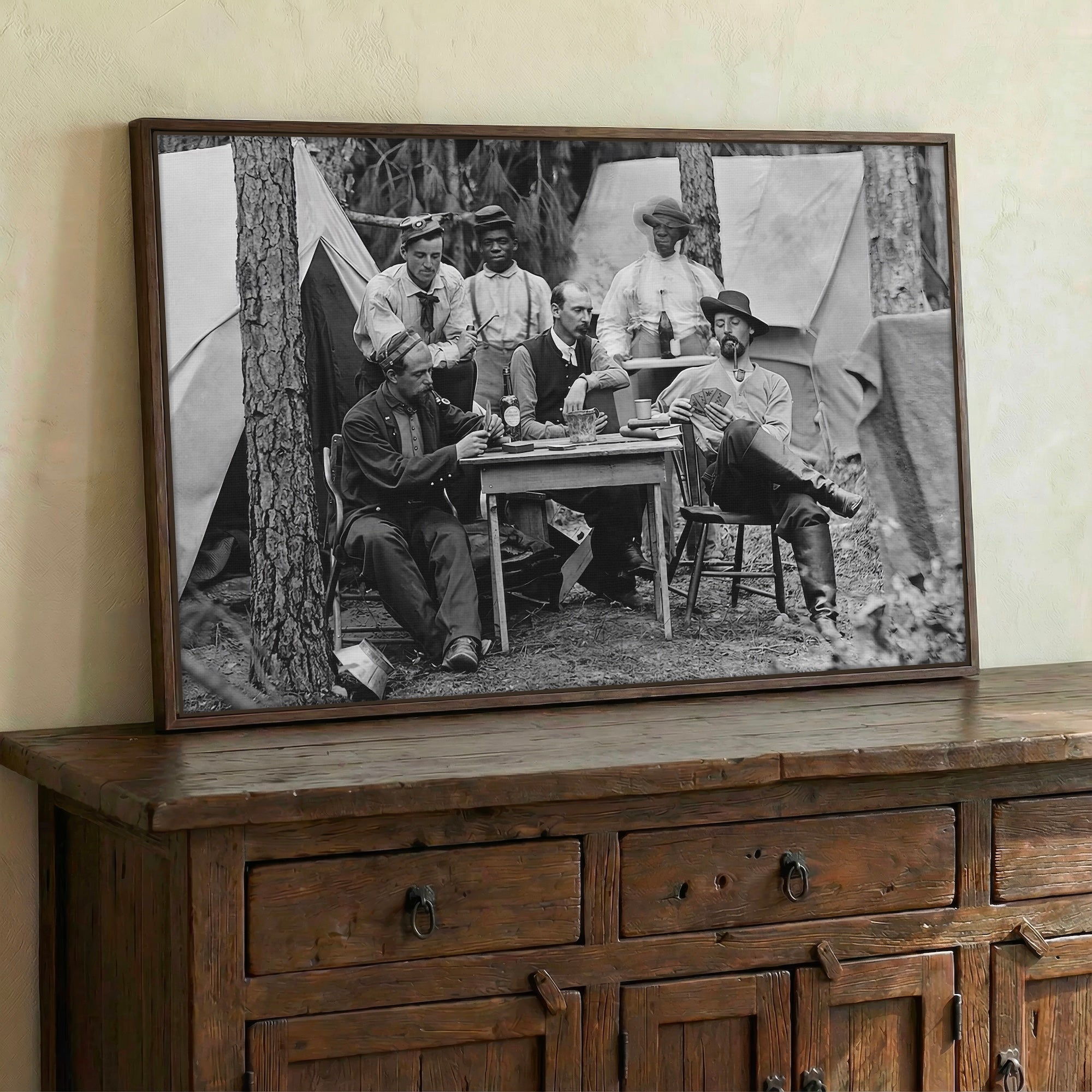 Union Officers Playing Cards: Civil War Soldiers - Vintage Black & White Photo Art Print