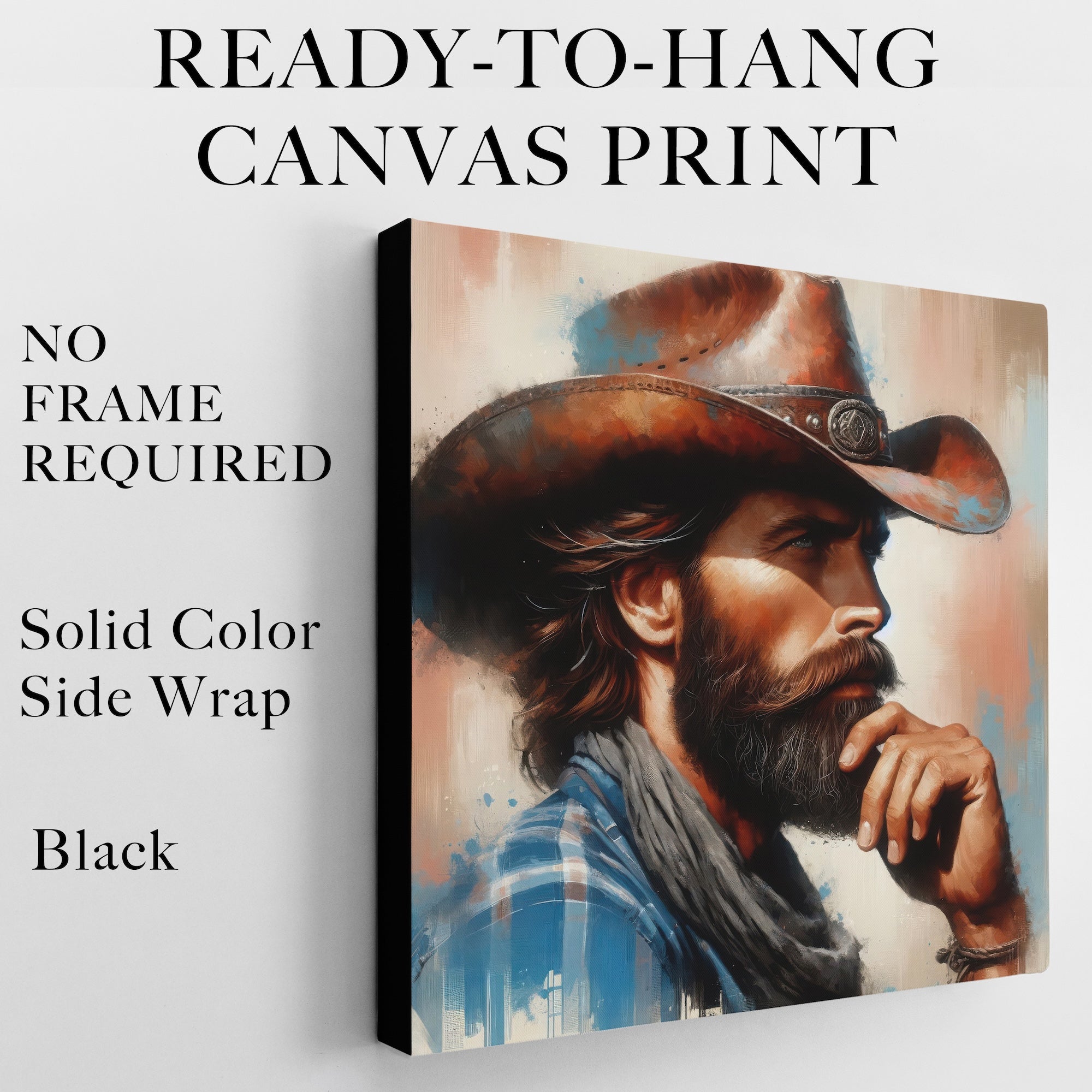 Western Range Cowboy: Modern Rustic Wall Decor (Ready-to-Hang Canvas or Ready-to-Frame Fine Art Poster Print)