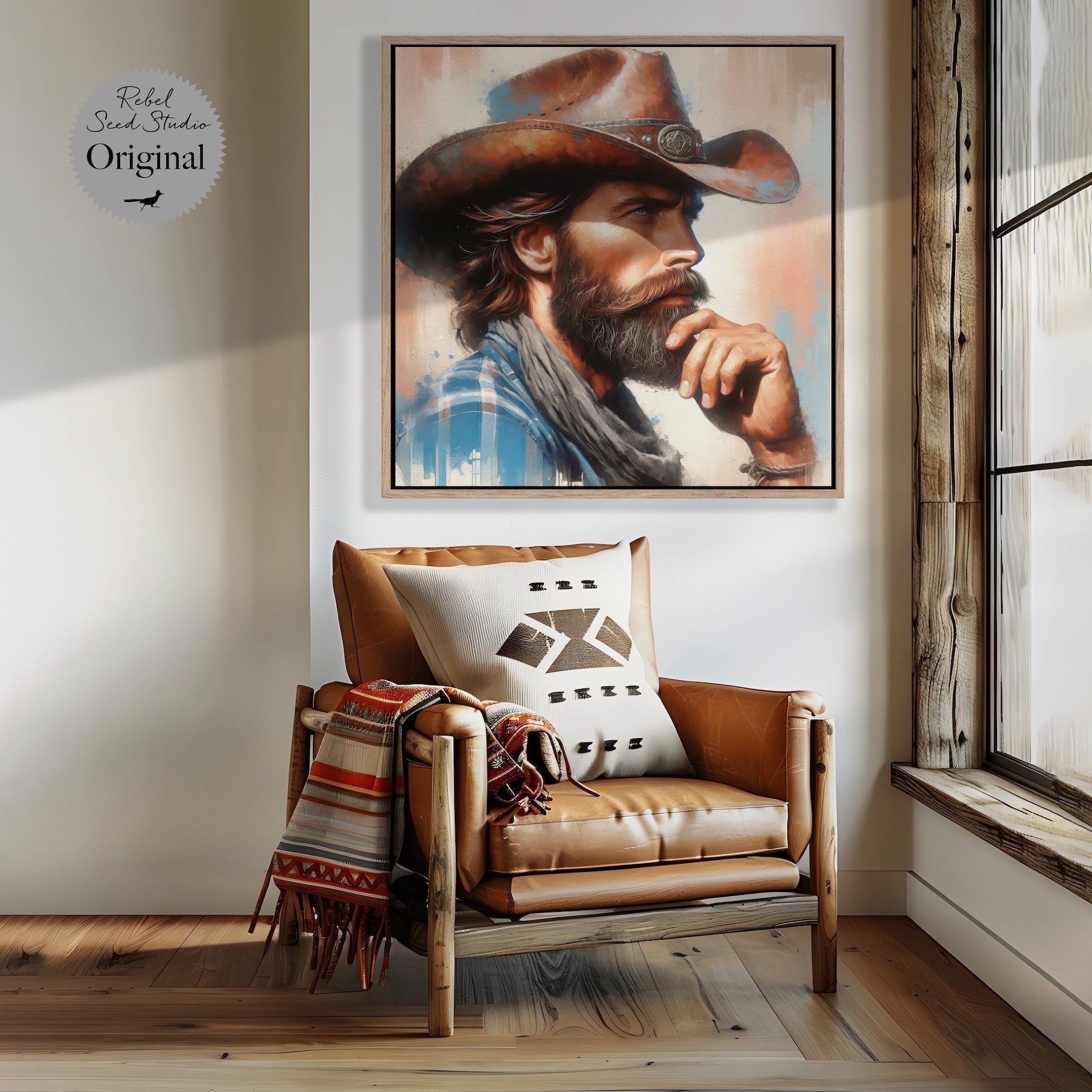 Western Range Cowboy: Modern Rustic Wall Decor (Canvas or Fine Art Poster Print)