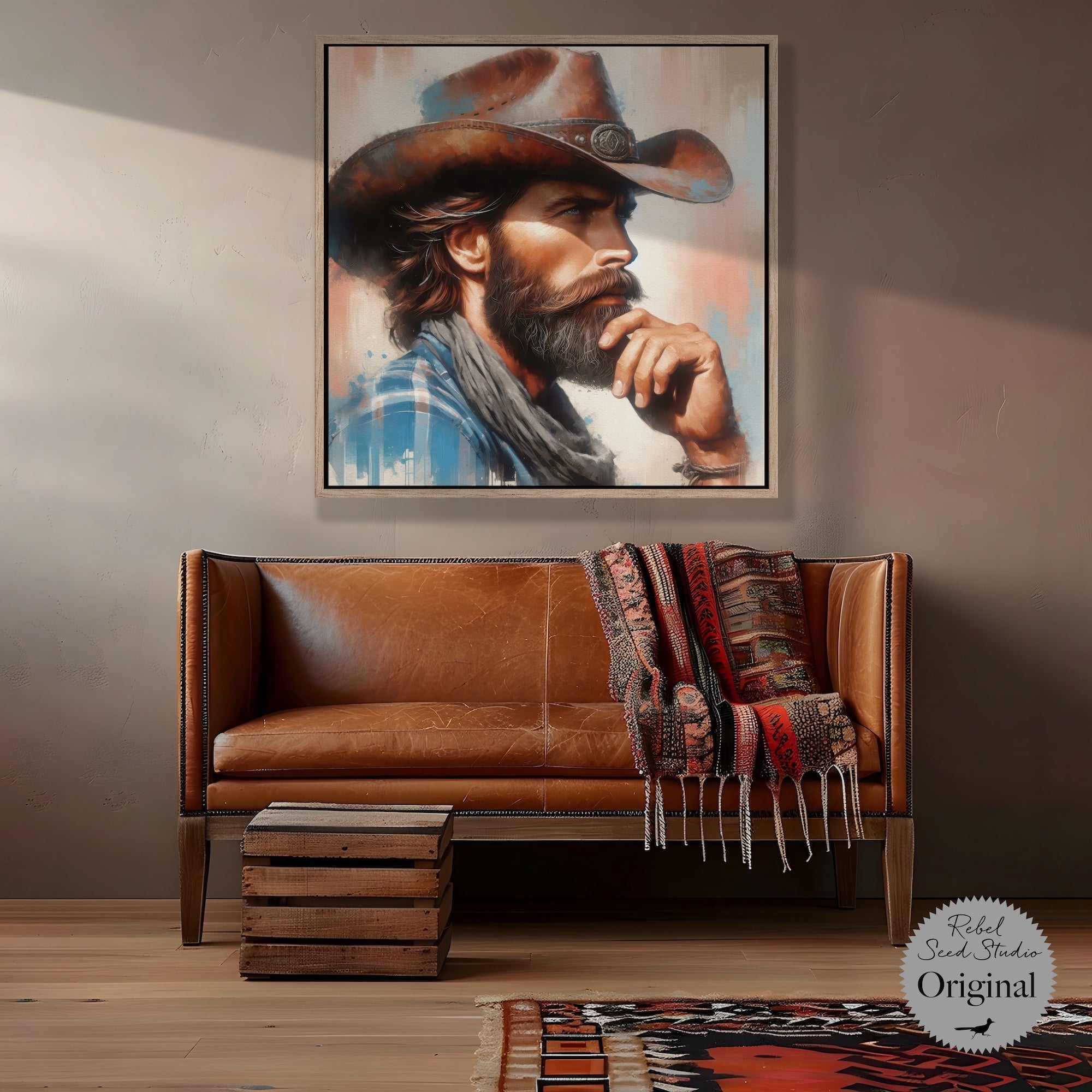 Western Range Cowboy: Modern Rustic Wall Decor (Canvas or Fine Art Poster Print)