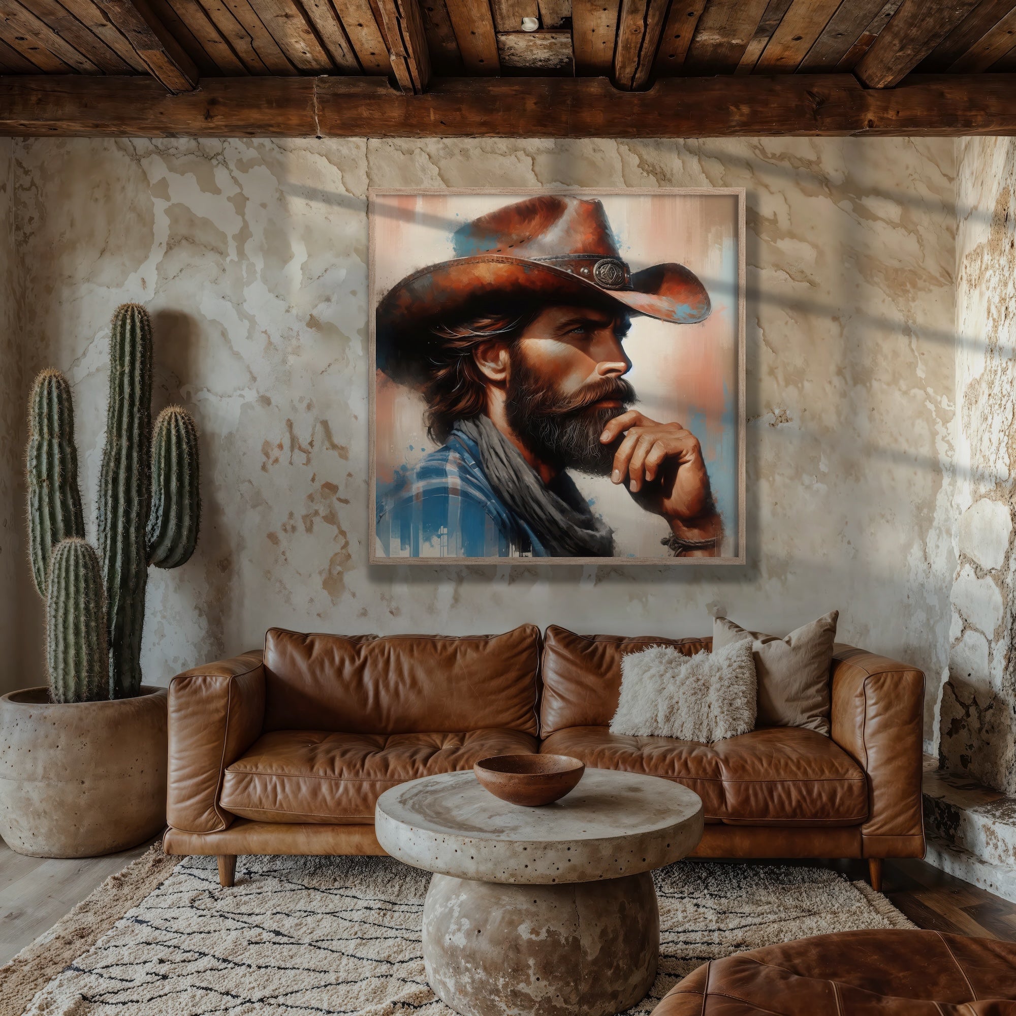 Western Range Cowboy: Modern Rustic Wall Decor (Ready-to-Hang Canvas or Ready-to-Frame Fine Art Poster Print)