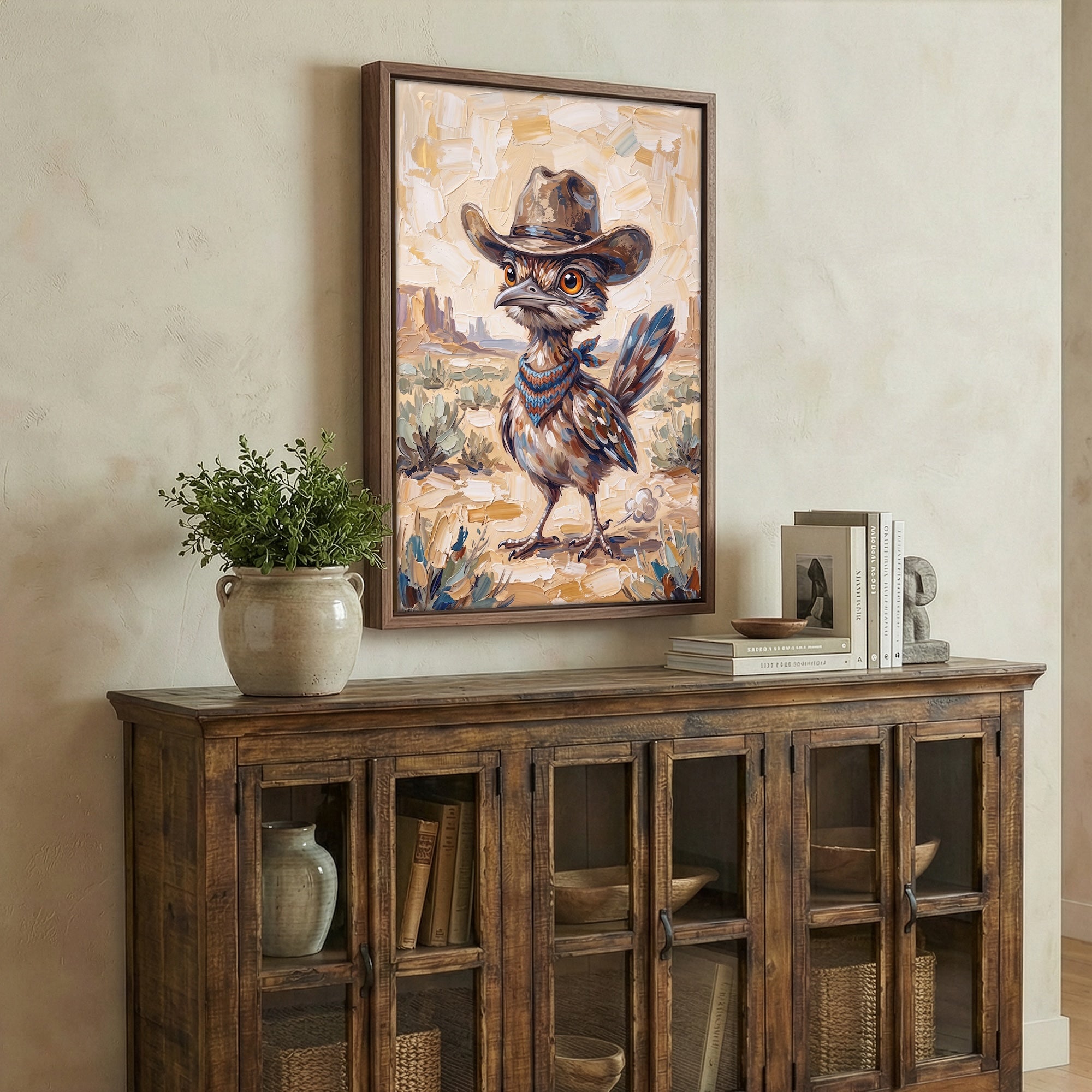 Baby Roadrunner in Old West Cowboy Hat: Whimsical Western Desert Art Print