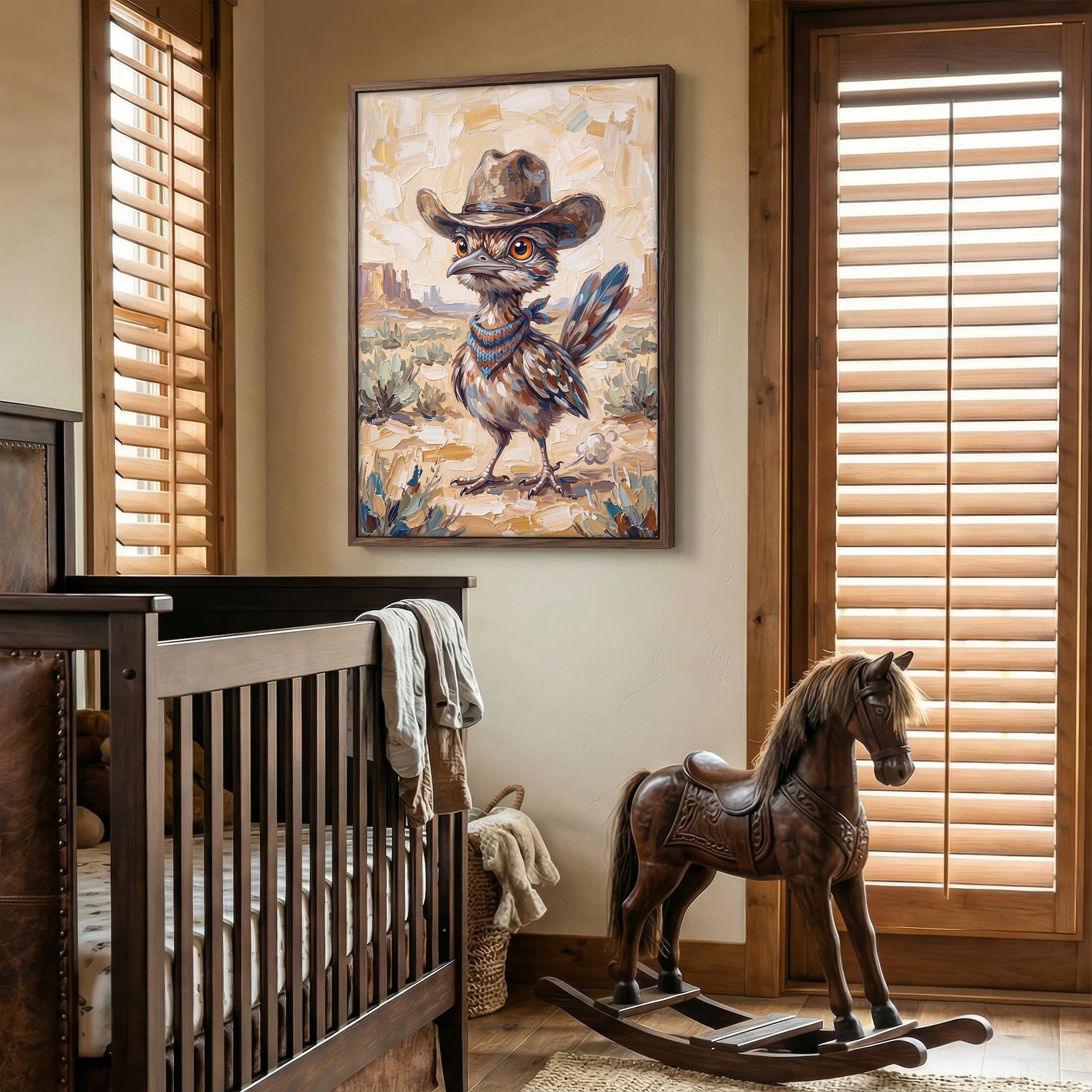Baby Roadrunner in Old West Cowboy Hat: Whimsical Western Desert Art Print