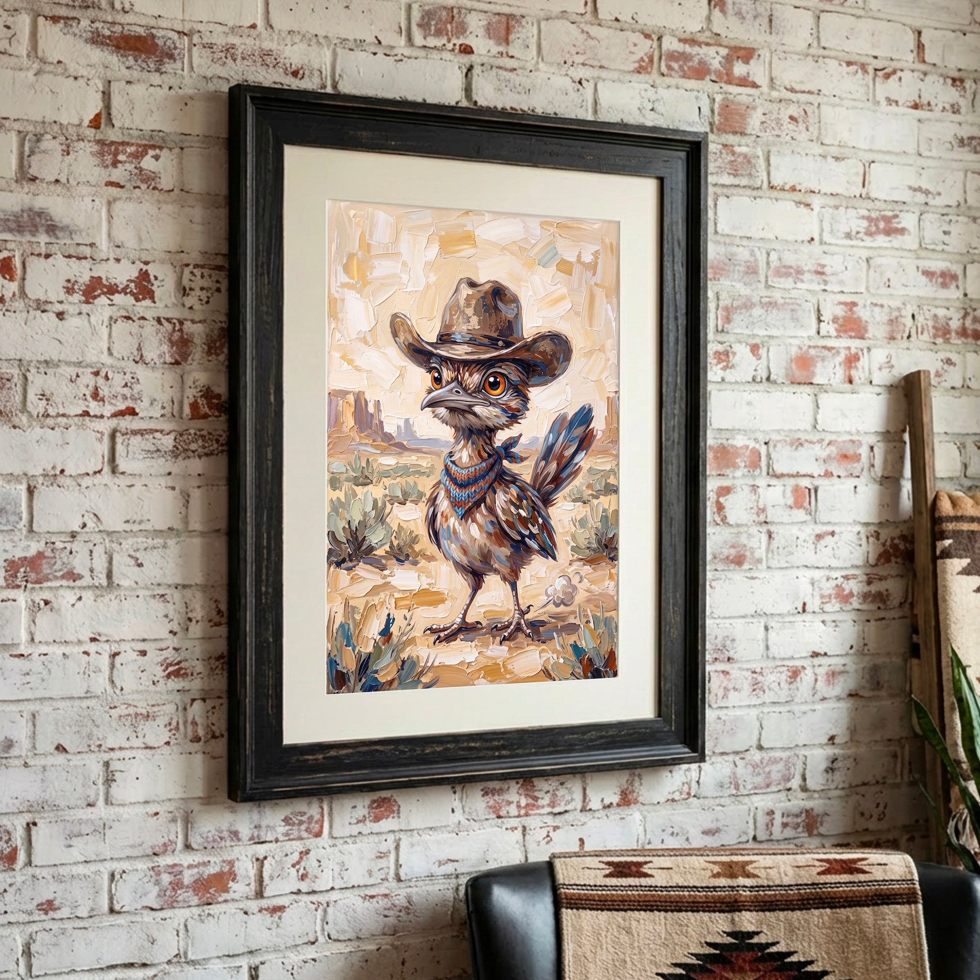 Baby Roadrunner in Old West Cowboy Hat: Whimsical Western Desert Art Print