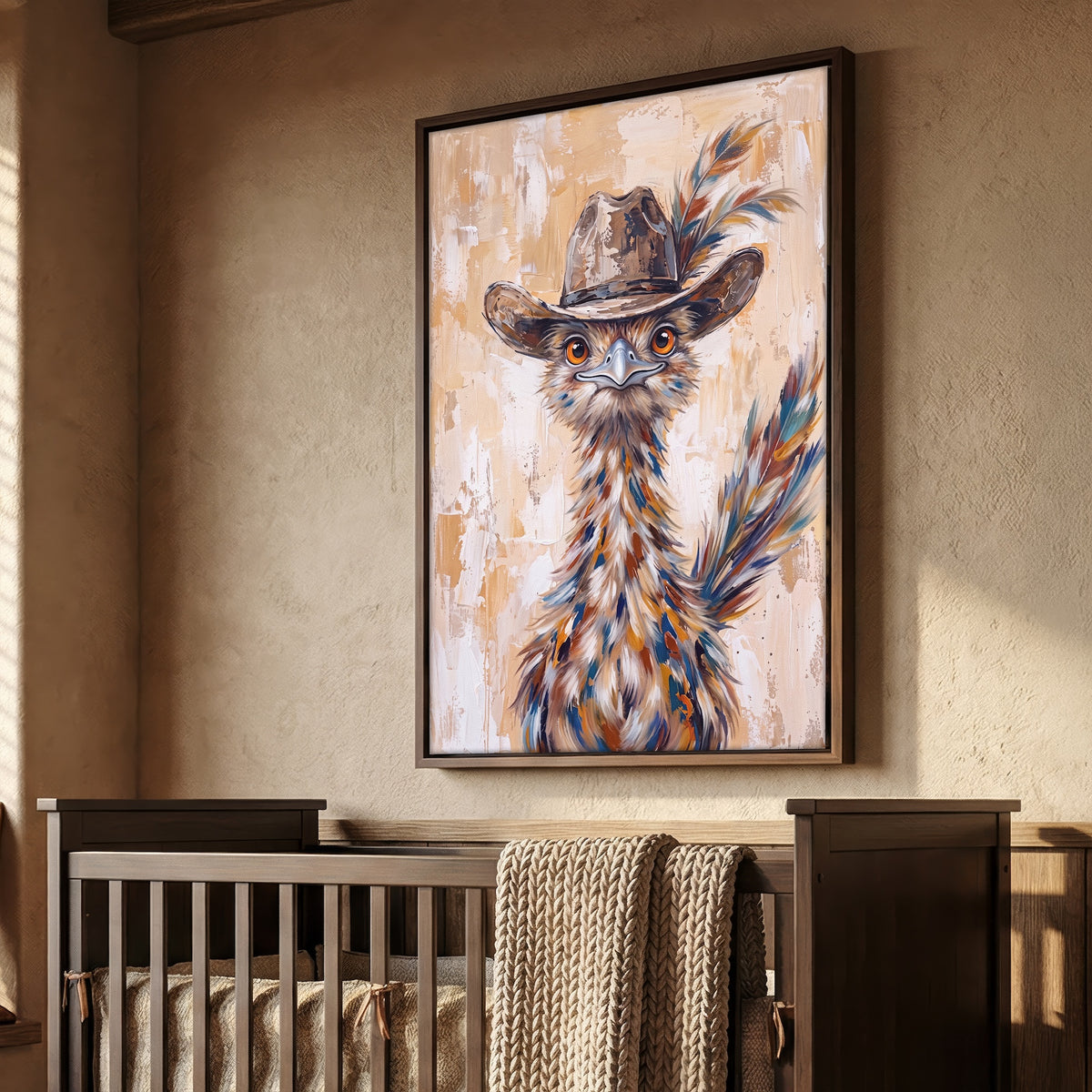 Whimsical Western Roadrunner in Cowboy Hat: Old West Desert Art Print