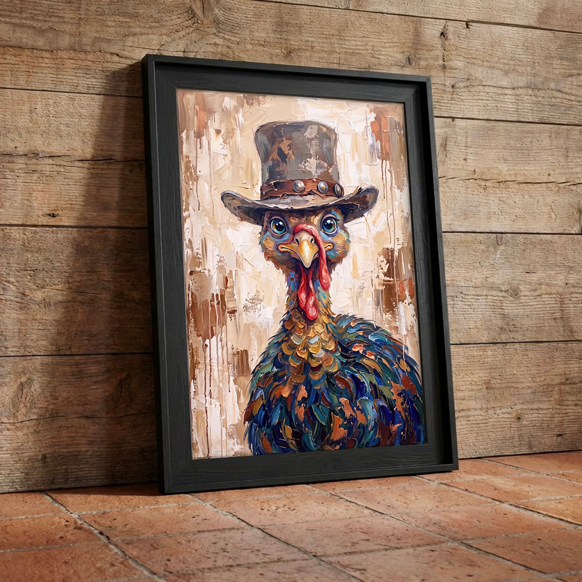 Whimsical Western Turkey: Colorful Autumn Thanksgiving Seasonal Wildlife Art Print