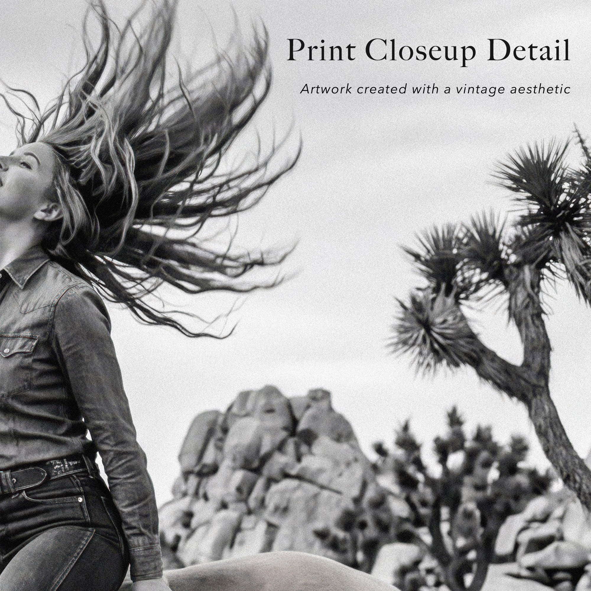 Wild & Free Cowgirl in Joshua Tree: Western Woman on Horseback - Black & White Desert Photo Art Print