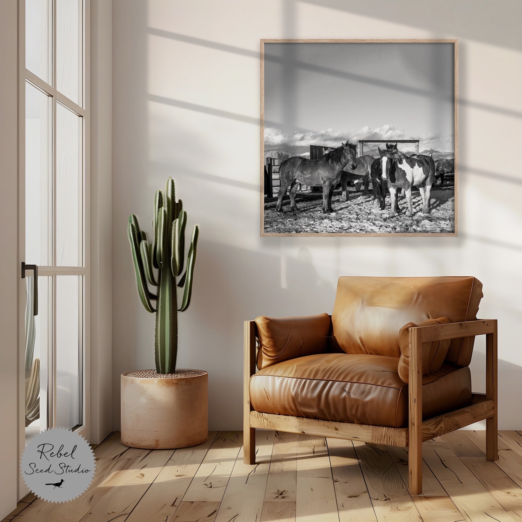Winter Corral Horses: Western Black & White Photo (Art Print)