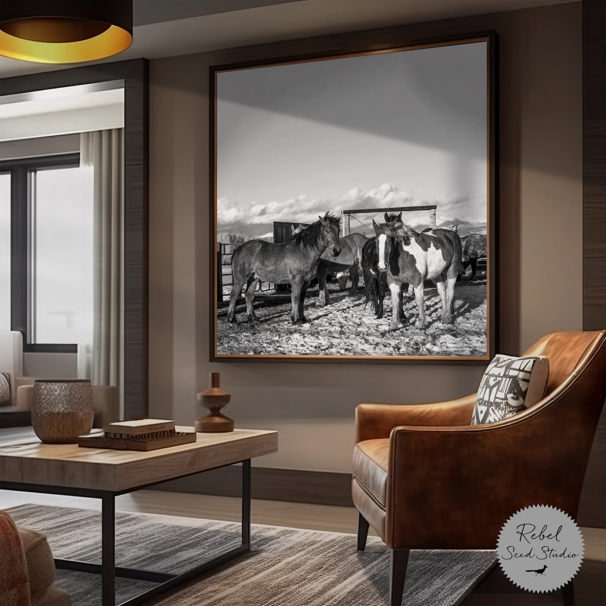 Winter Corral Horses: Western Black & White Photo (Art Print)