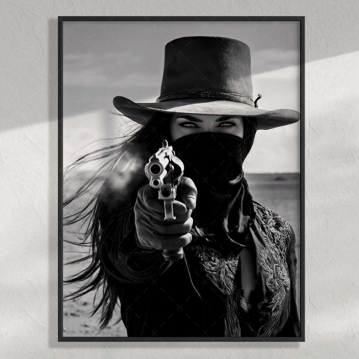 Six Shooter Cowgirl: Black & White Western Photo Art Print