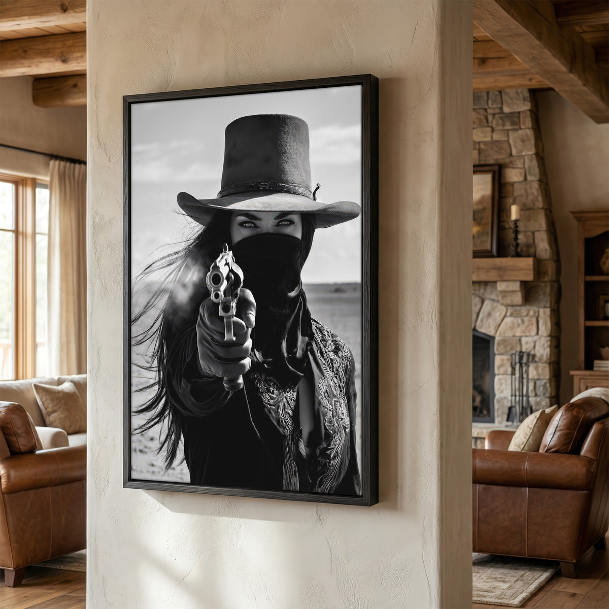 Six Shooter Cowgirl: Black & White Western Photo Art Print
