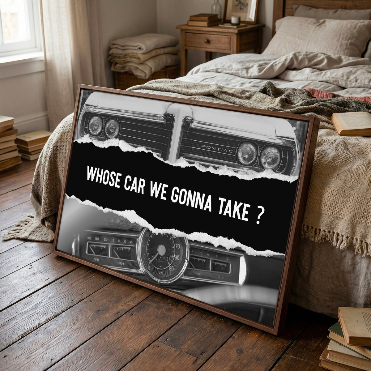 The Town Movie Quote: Whose Car We Gonna Take - Retro Black & White Photo Art Print