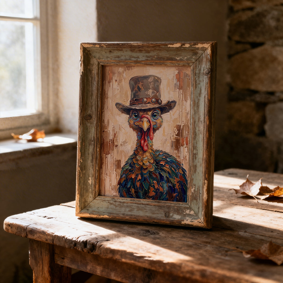 Whimsical Western Turkey: Rustic Autumn Thanksgiving Seasonal Wildlife Art Print