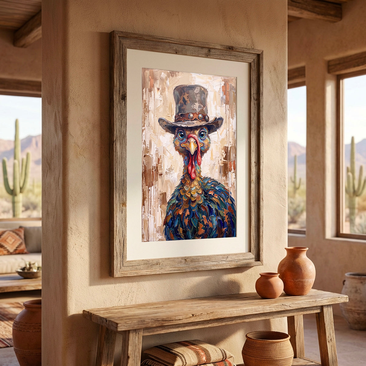 Whimsical Western Turkey: Rustic Autumn Thanksgiving Seasonal Wildlife Art Print