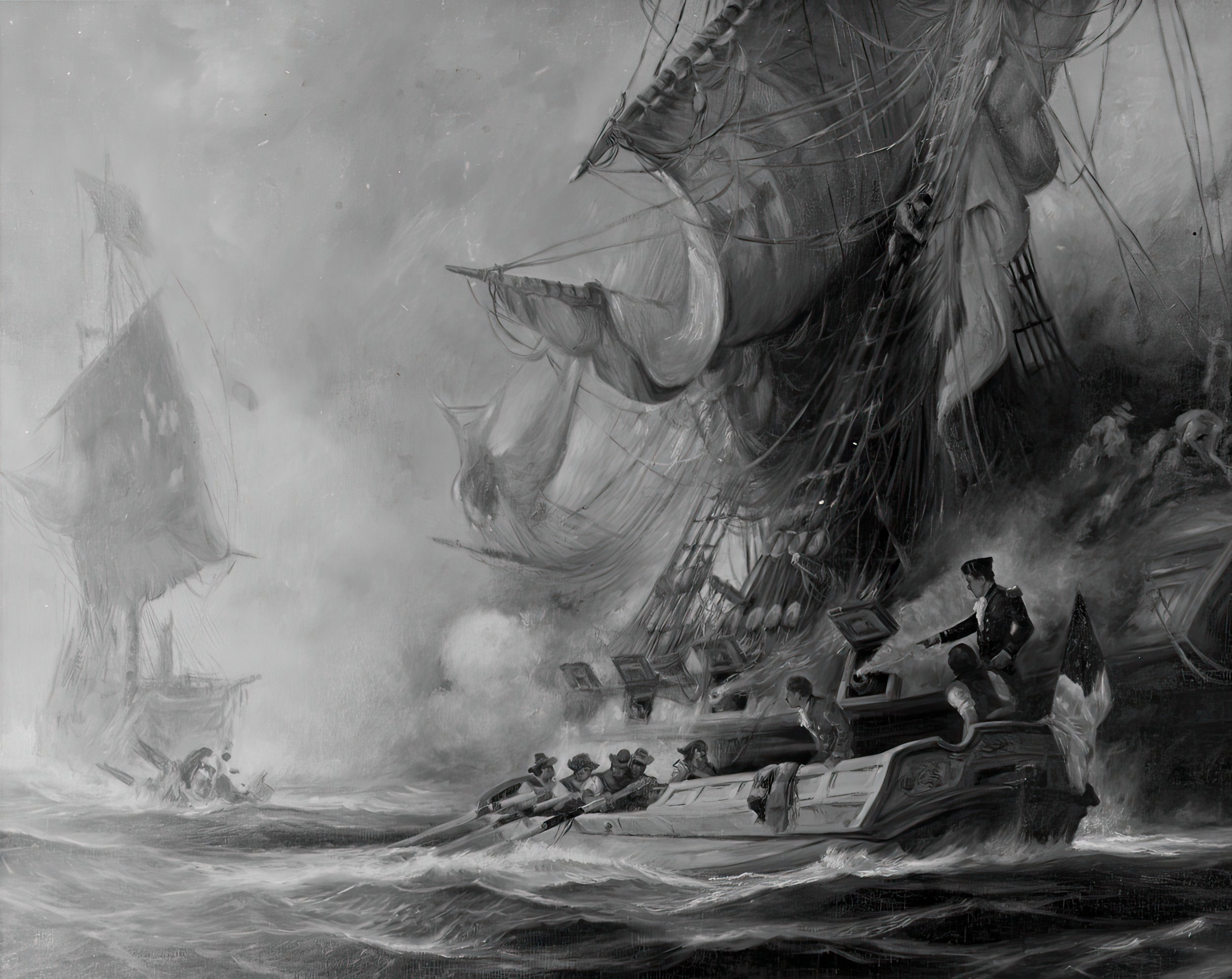 The Burning of the USS Philadelphia - Historical Image depicting the burning of the frigate Philadelphia in the harbor of Triploli