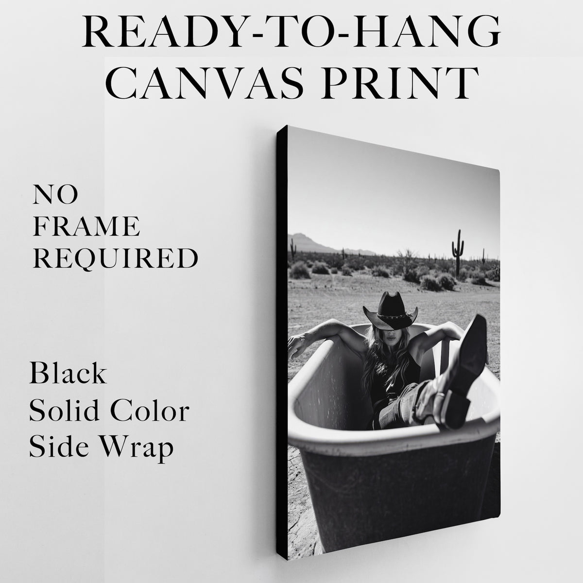 Bathtub Cowgirl: Western Desert Black & White Photo Art Print