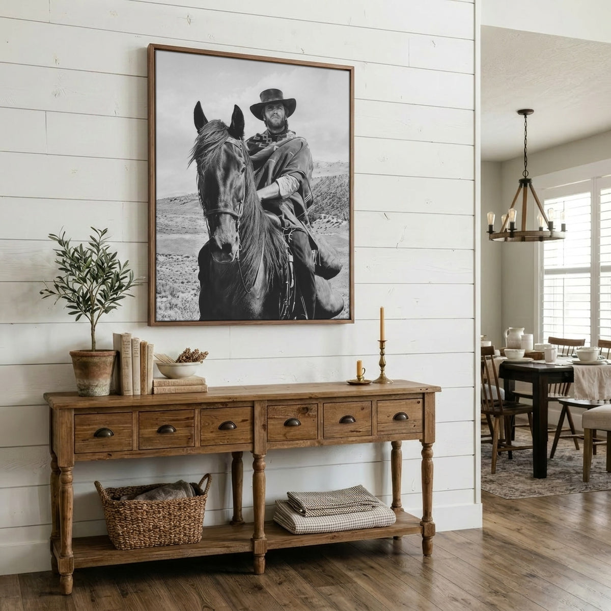 Clint Eastwood on Horseback in For A Few Dollars More Movie: Classic Spaghetti Western Film - Vintage Black & White Photo Art Print