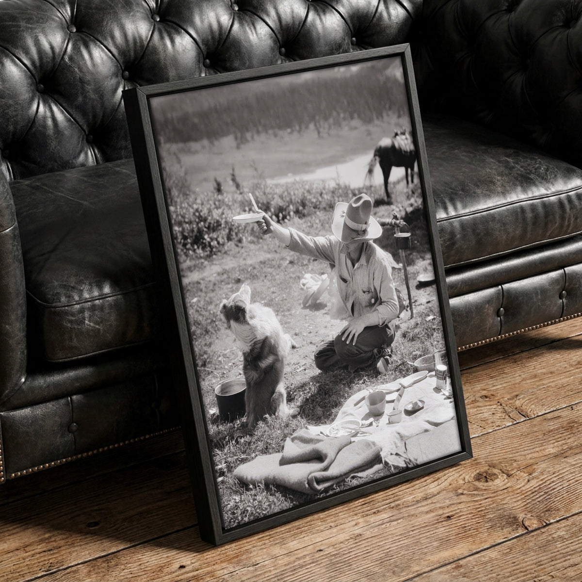 Cowboy & Dog Pardner: Funny Vintage Western Black & White Photo Art Print