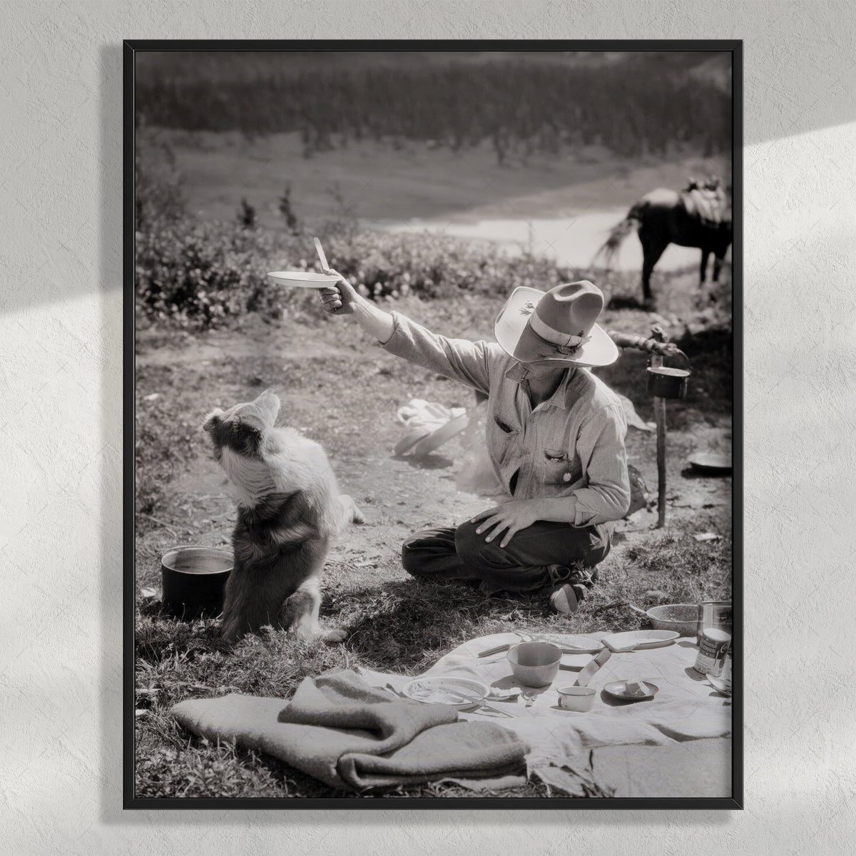 Cowboy & Dog Pardner: Funny Vintage Western Black & White Photo Art Print