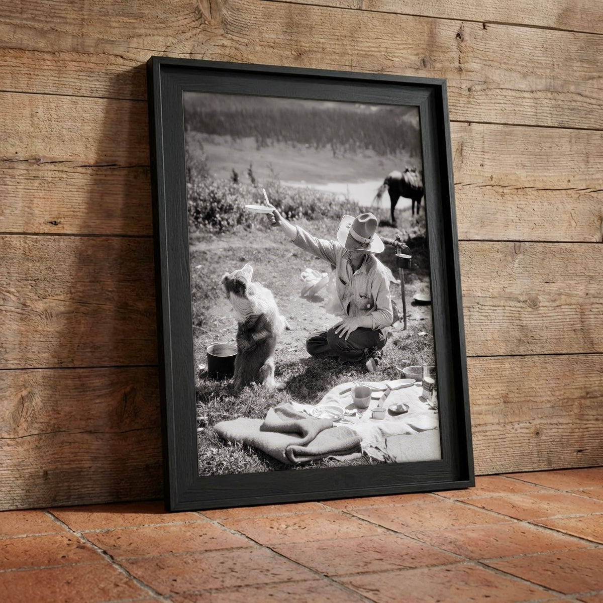 Cowboy & Dog Pardner: Funny Vintage Western Black & White Photo Art Print