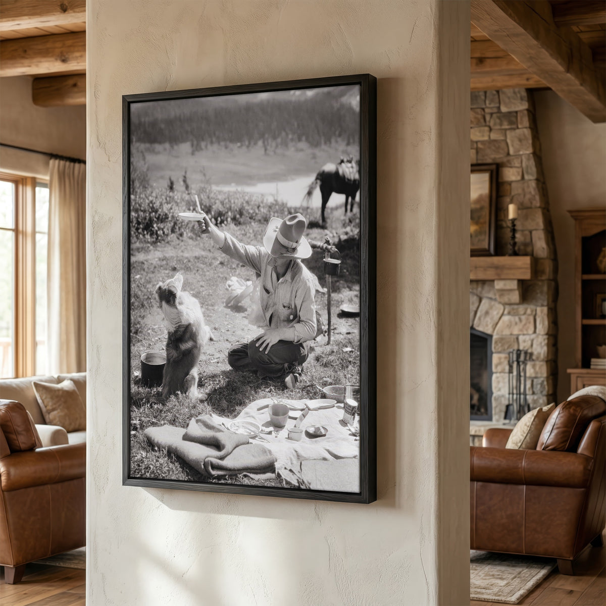 Cowboy & Dog Pardner: Funny Vintage Western Black & White Photo Art Print