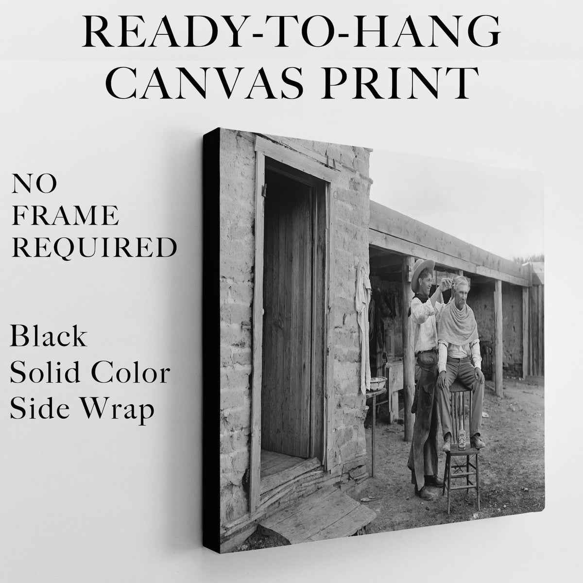 Cowboy Haircut: Funny Vintage Old West Black & White Photo Art Print