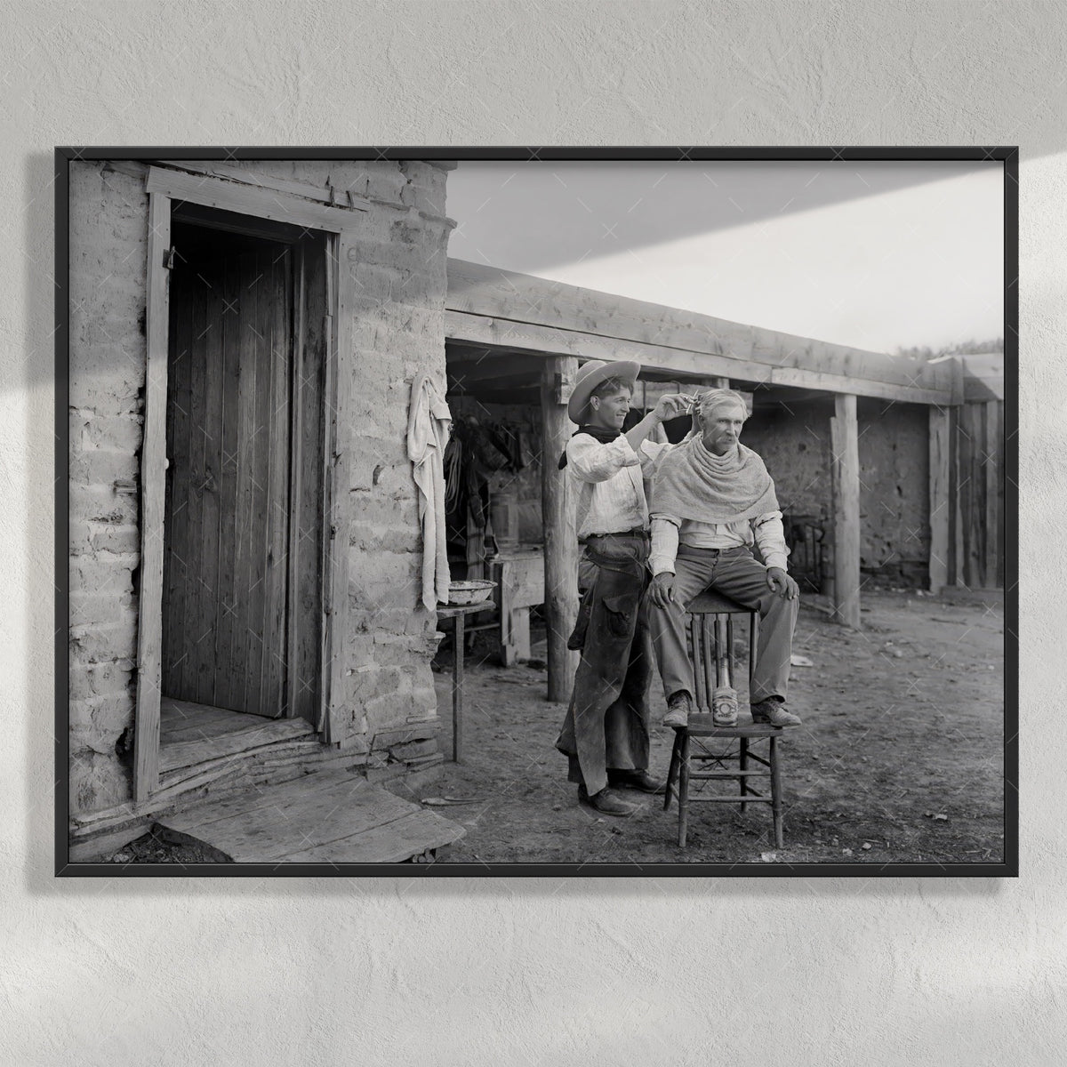 Cowboy Haircut: Funny Vintage Old West Black & White Photo Art Print