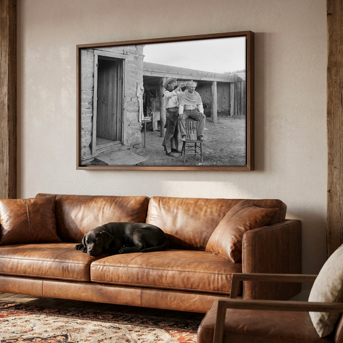 Cowboy Haircut: Funny Vintage Old West Black & White Photo Art Print