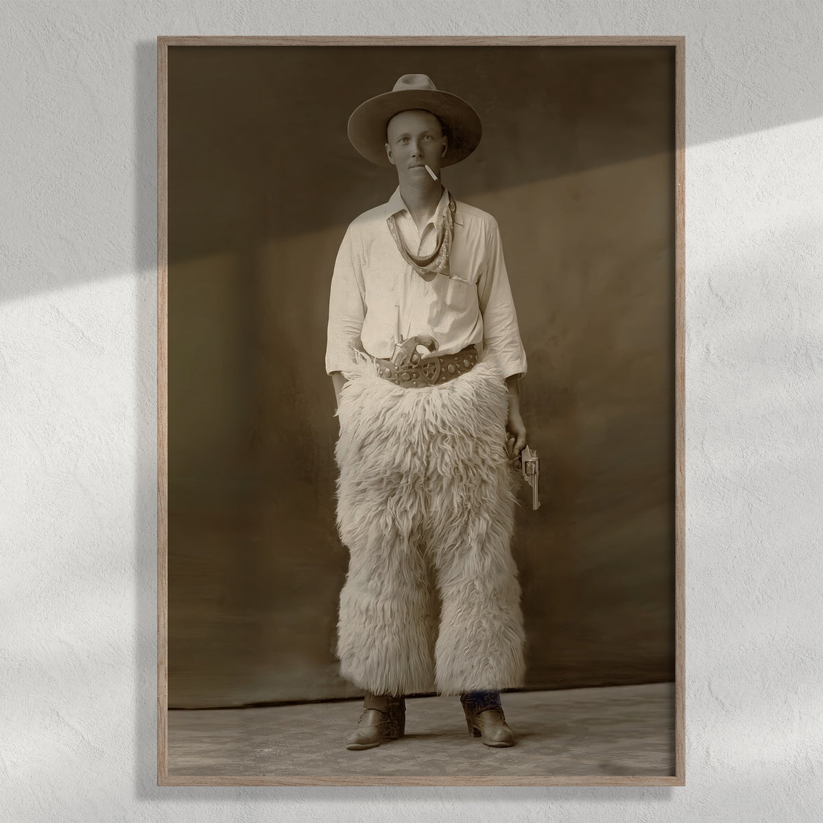 Texas Cowboy in Wool Chaps: Restored Old West Vintage Sepia Photo Art Print