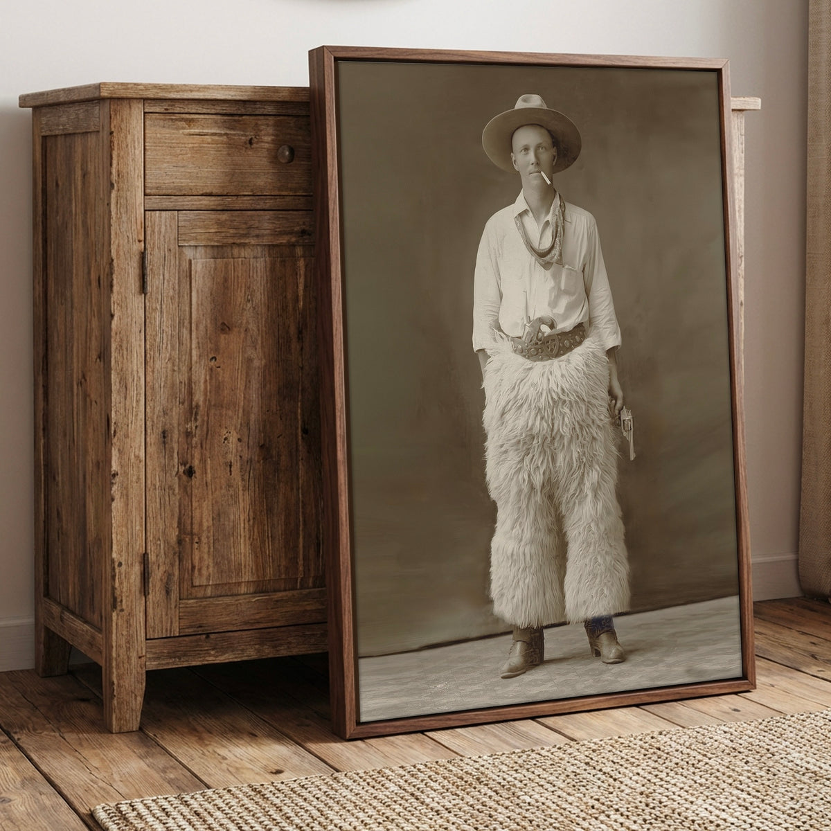 Texas Cowboy in Wool Chaps: Restored Old West Vintage Sepia Photo Art Print