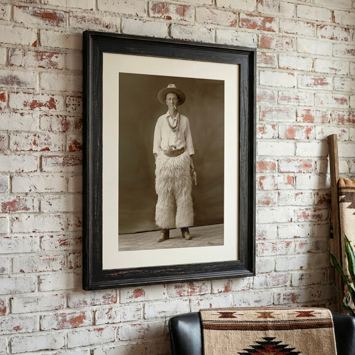 Texas Cowboy in Wool Chaps: Restored Old West Vintage Sepia Photo Art Print