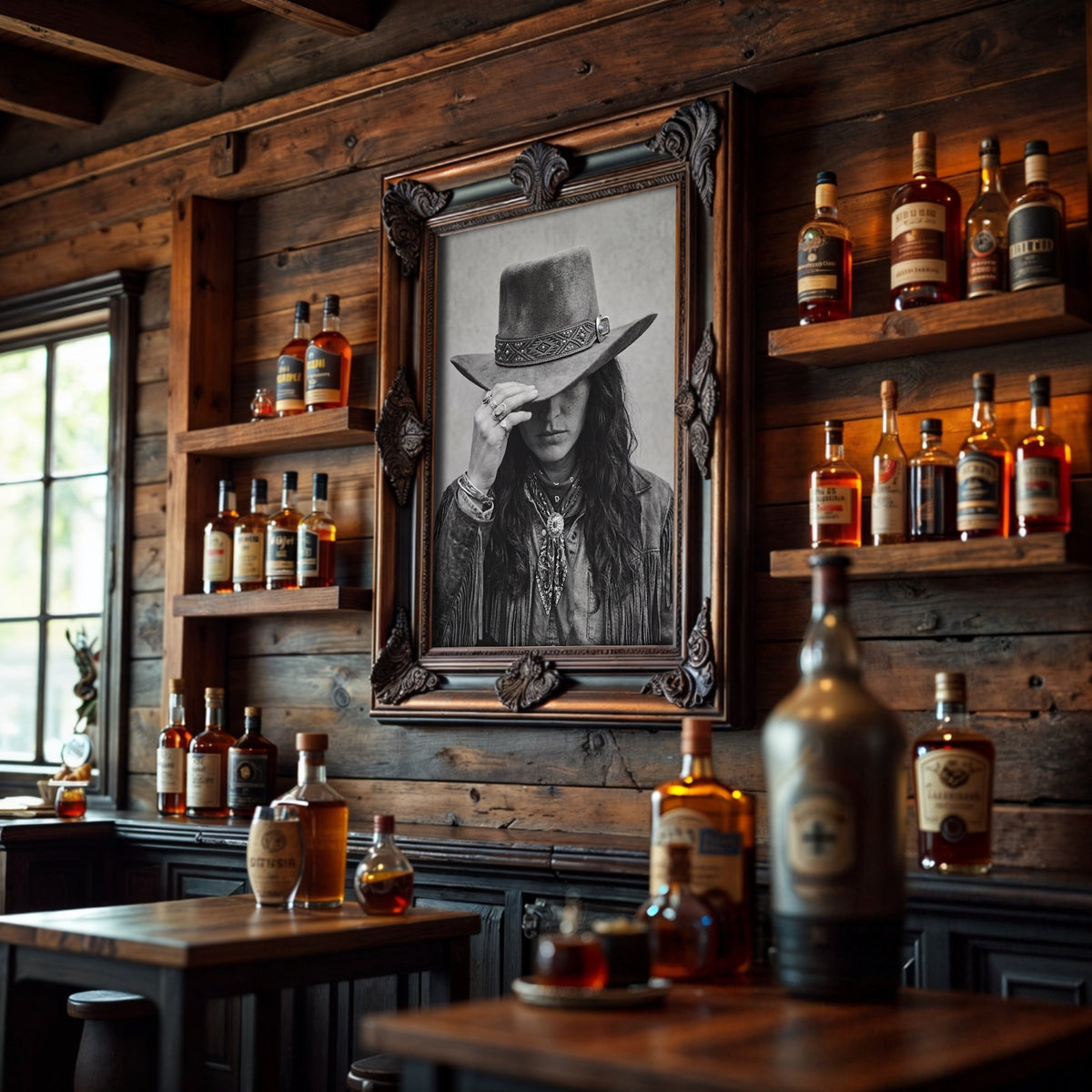 Cowgirl Tipping Her Hat: Maverick Western Woman - Moody Vintage Photo Art Print