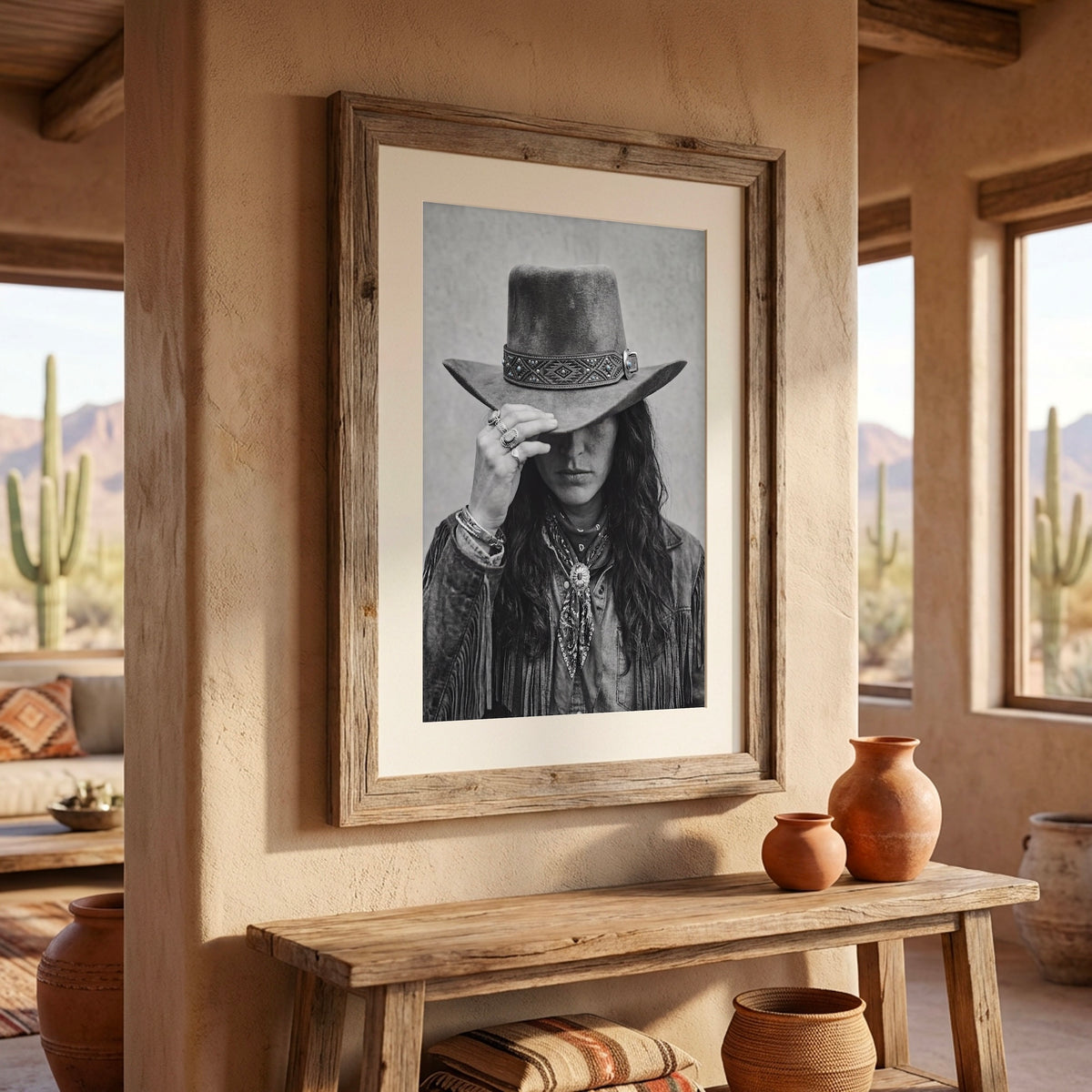 Cowgirl Tipping Her Hat: Maverick Western Woman - Moody Vintage Photo Art Print