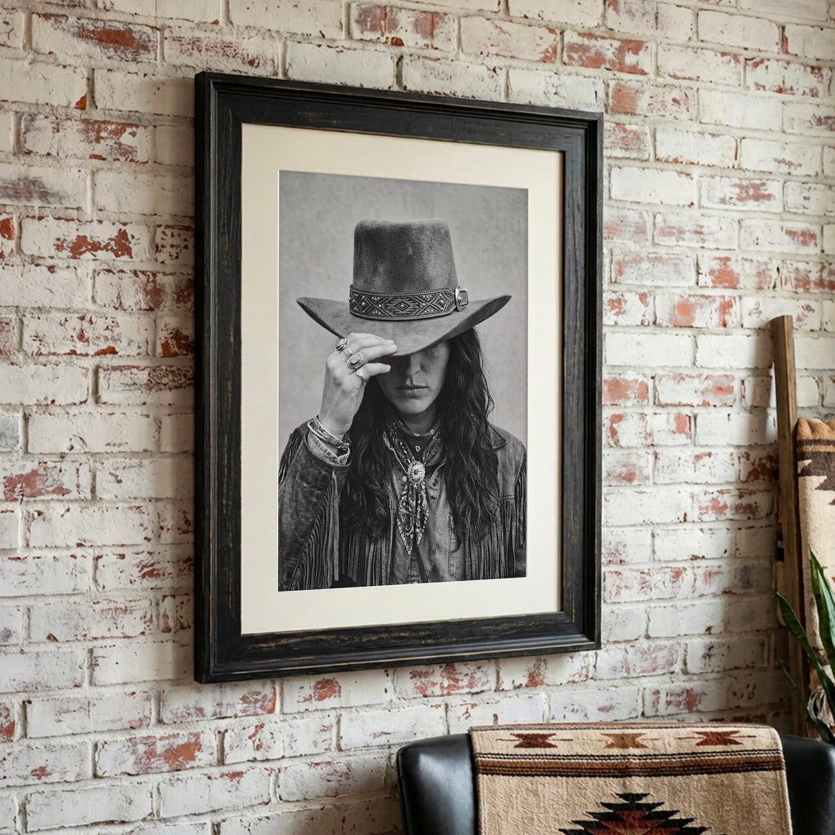 Cowgirl Tipping Her Hat: Maverick Western Woman - Moody Vintage Photo Art Print