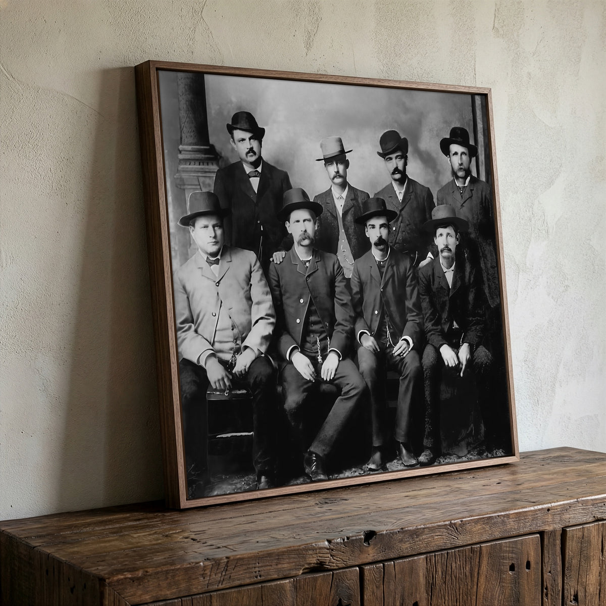 Dodge City Peace Commission: Wyatt Earp, Bat Masterson, Luke Short, Charlie Bassett - Vintage Old West Black & White Photo Art Print