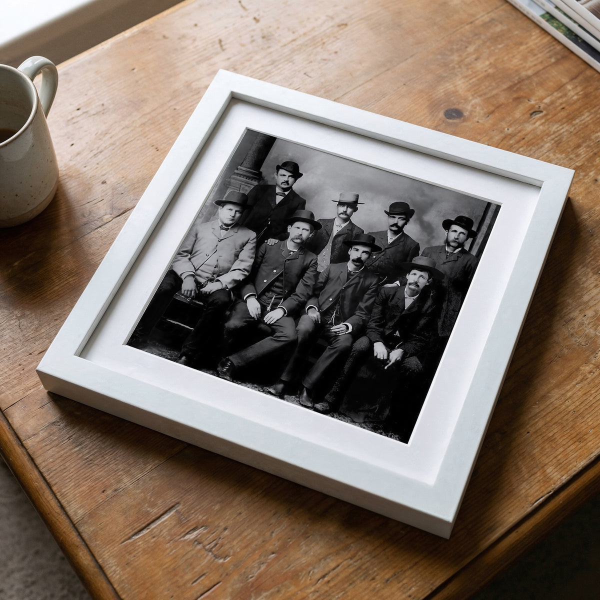 Dodge City Peace Commission: Wyatt Earp, Bat Masterson, Luke Short, Charlie Bassett - Vintage Old West Black & White Photo Art Print